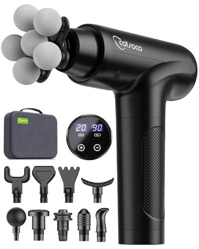 Front. Cotsoco - Massage Gun Deep Tissue, Percussion Massage Gun with 10 Massage Heads & 20 Speeds, Muscle Massage Gun with Large 6-Ball - Grey.