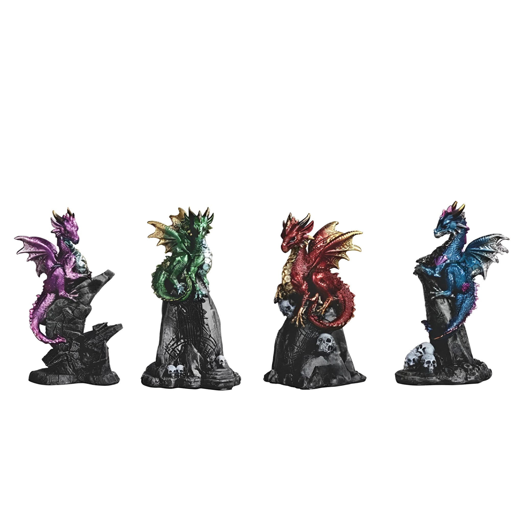 FC Design - 4-PC Set 4"H Dragon with Skull Figurine Statue Computer Desk Tabletop Medieval Gaming Home Decor Gift - Multi-Color