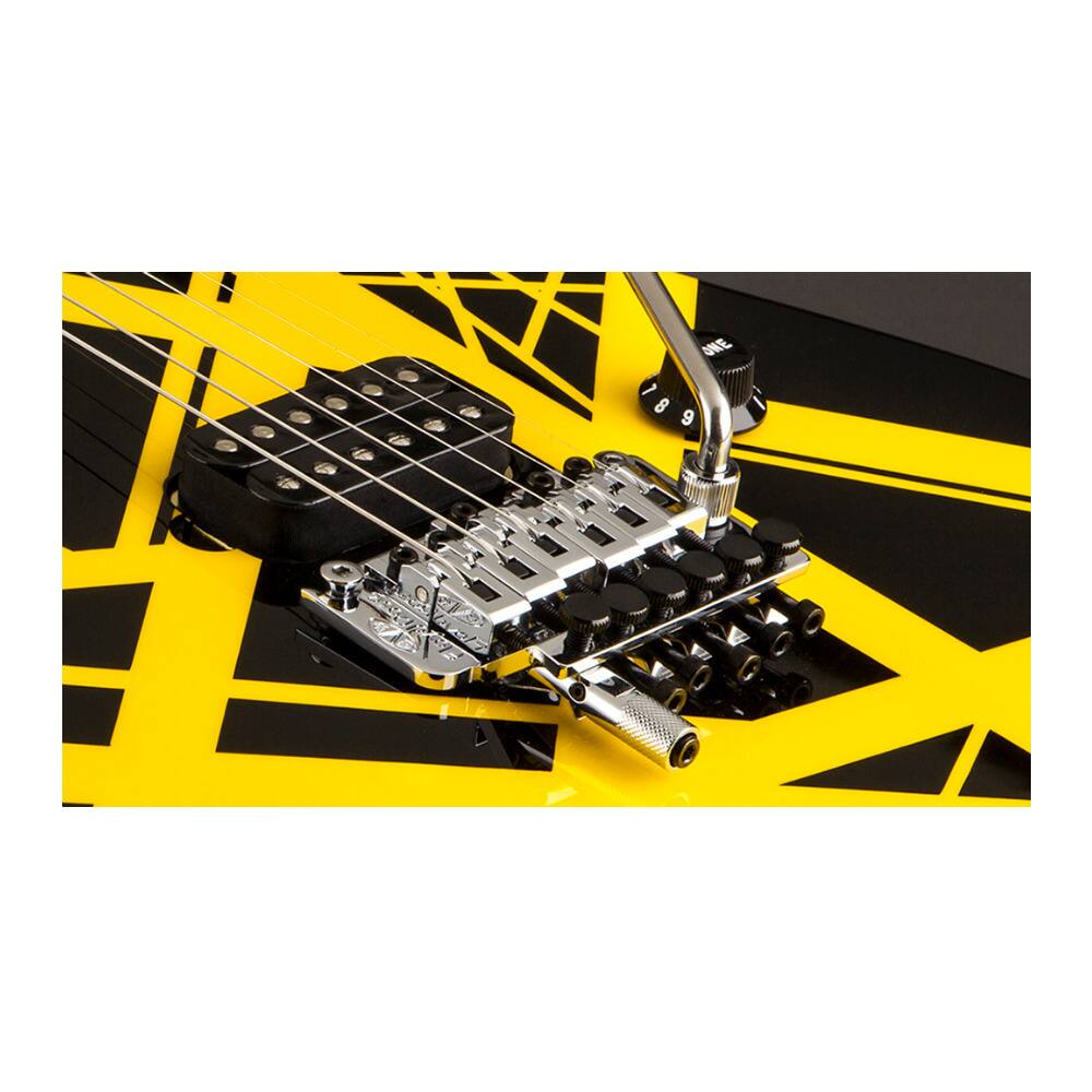 Angle. EVH - EVH Striped Series 6-String Electric Guitar (Black with Yellow Stripes).