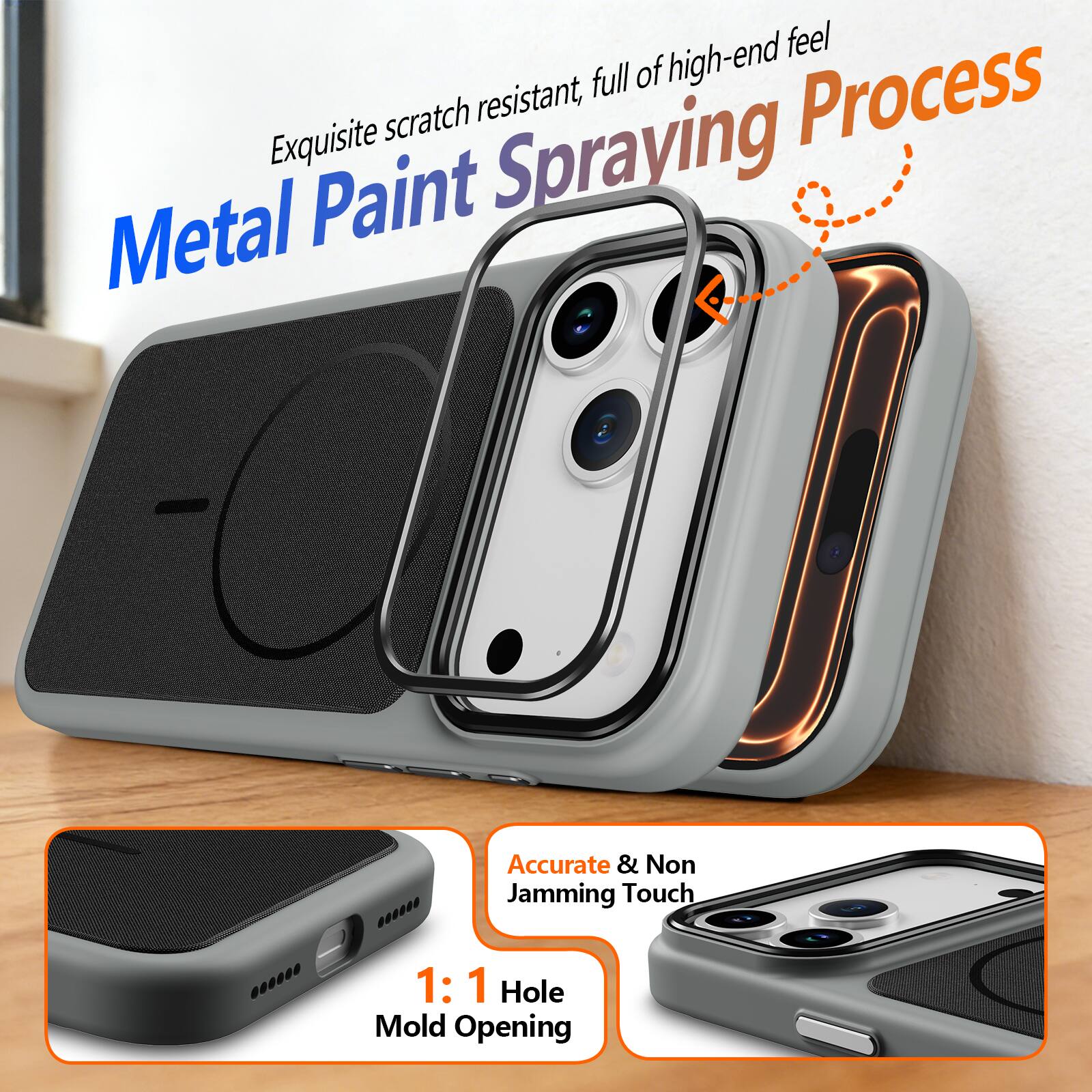 Exquisite scratch resistant, full of high-end feel

Metal Paint Spraying Process

Accurate & Non Jamming Touch

1:1 Hole Mold Opening