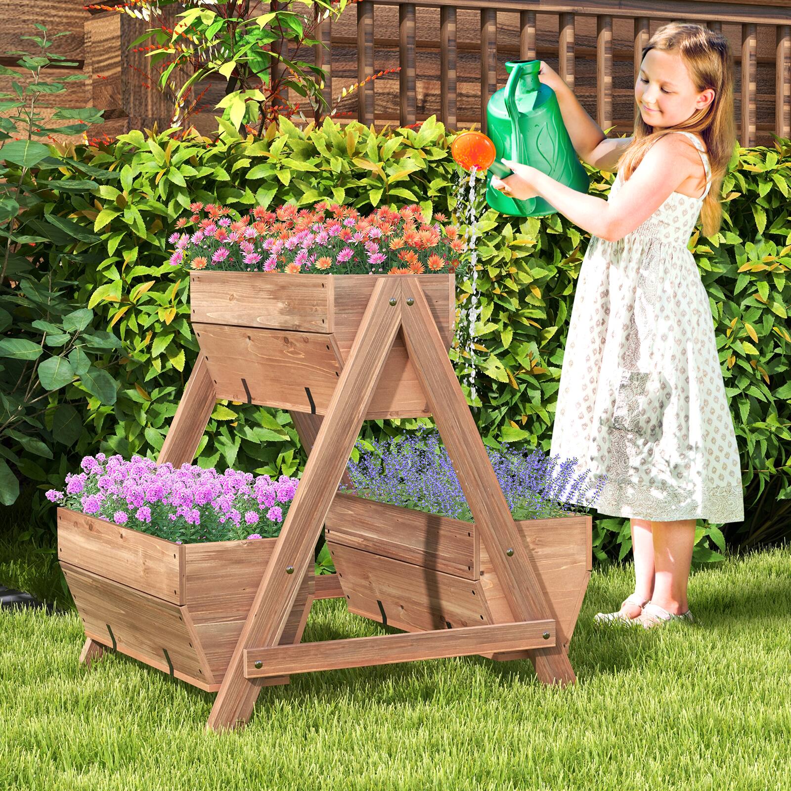 Alt View 4. Costway - Costway Vertical Raised Garden bed Wood Tiered Plant Stand for Vegetables Flowers Herbs Growing - Brown.