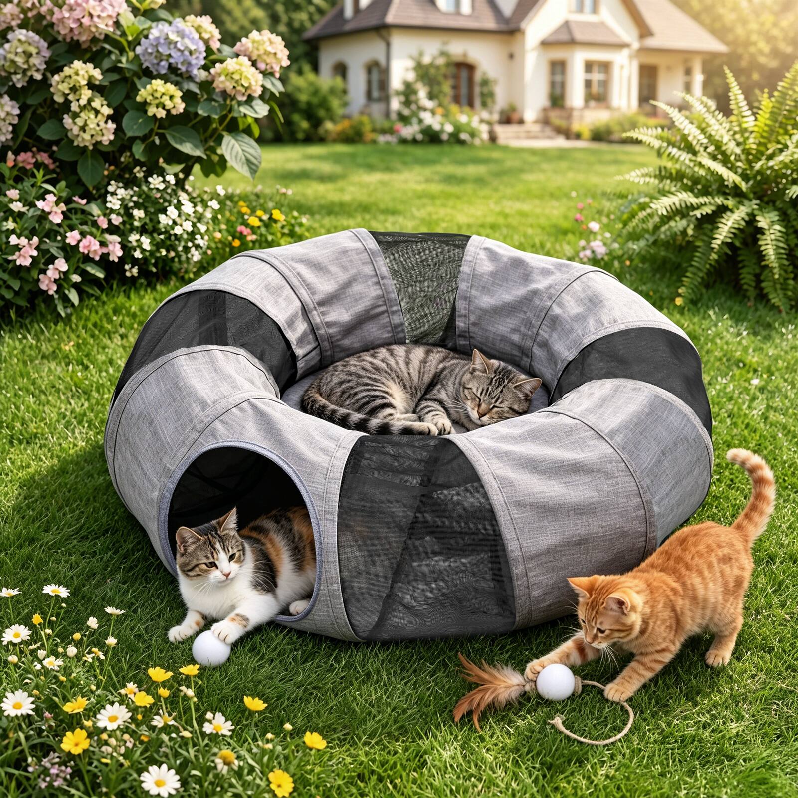 Alt View 8. Ownpets - Cat Tunnel Interactive Foldable Tube, 10" Diameter - Grey.