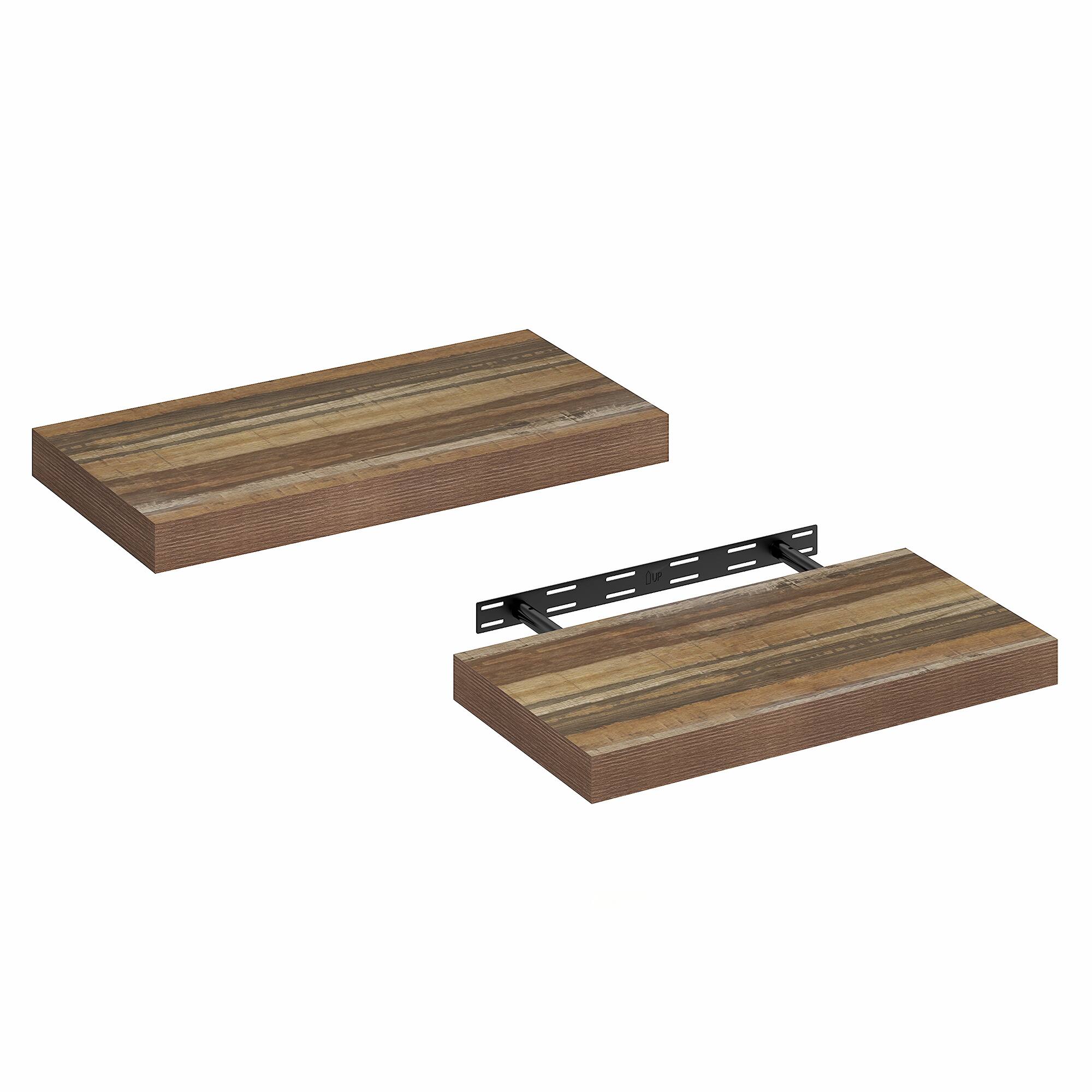 Alt View 3. Furinno - TANNA Floating Shelves for Wall Set of 2, 12 x 24 Wall Shelf, Wall Mounted Shelf with Invisible Bracket, 2-in Thick - Retro Brown.