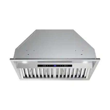 Front. Streamline - 28 in. Lamon Ducted Insert 350 CFM Range Hood, Baffle Filters, Touchpad Control, LED Lights - Brushed Stainless Steel.
