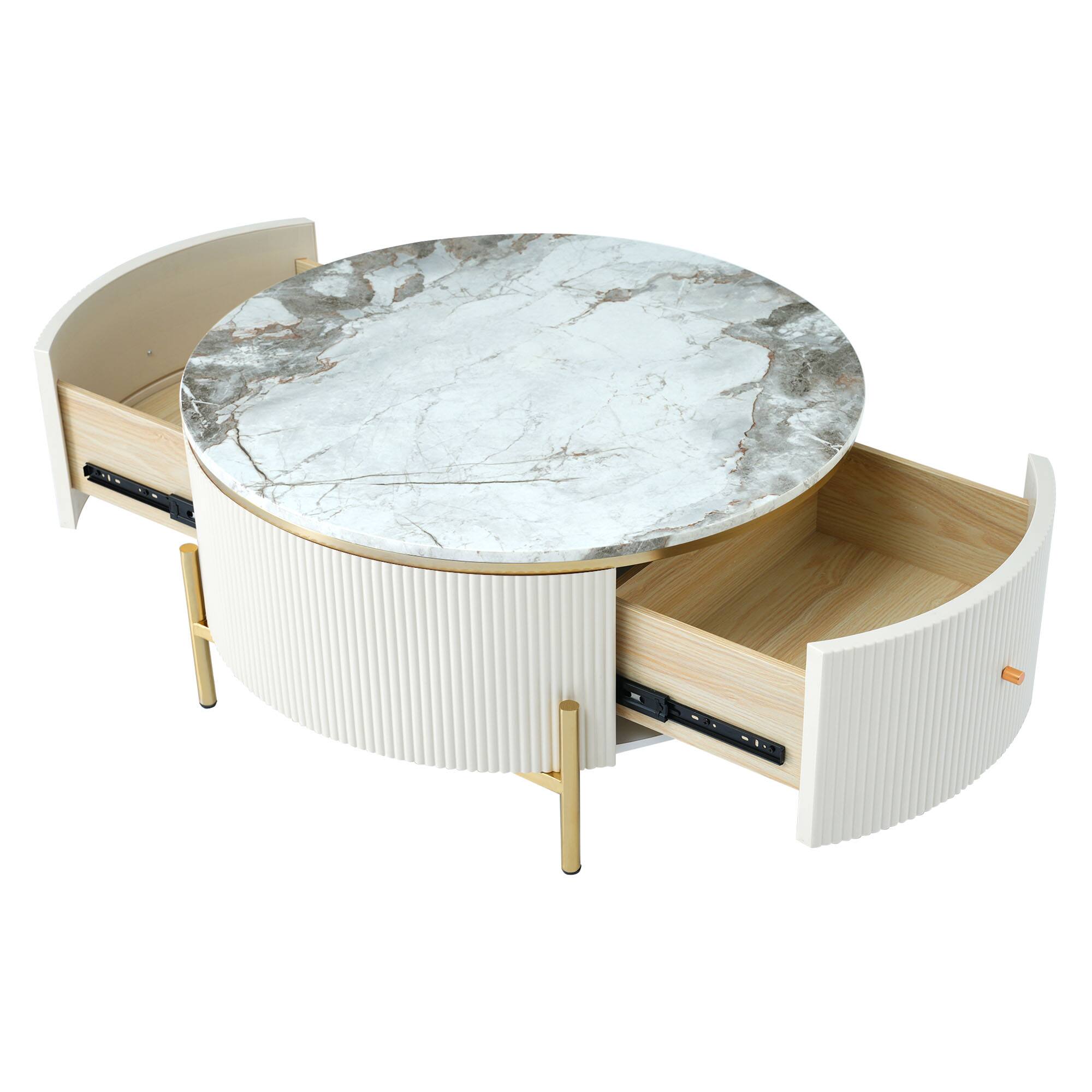 Alt View 5. Tiramisubest - Modern Round Coffee Table with 2 large Drawers Storage Accent Table(31.5") - Off White.