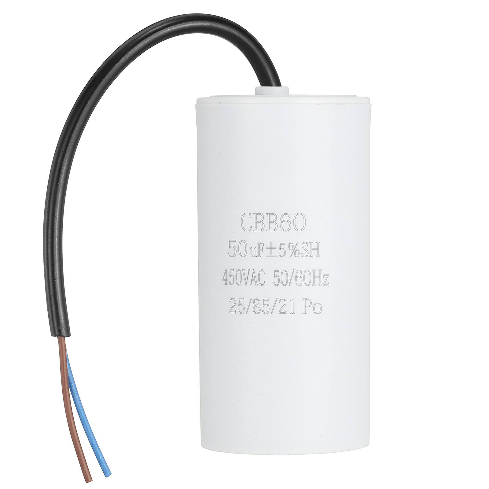 Unique Bargains - 50uF CBB60 Run Capacitor, AC 450V 2 Wires 50/60Hz Cylinder 102x37mm for Air Compressor, Water Pump - White