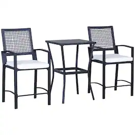 Spaco - 3PCS Patio Bar Set with Soft Cushion,Rattan Outdoor Furniture Set - Black