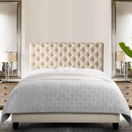 Boyel Living - Upholstered Bed with Button Tufted Headboard and Solid Wood Frame - Beige