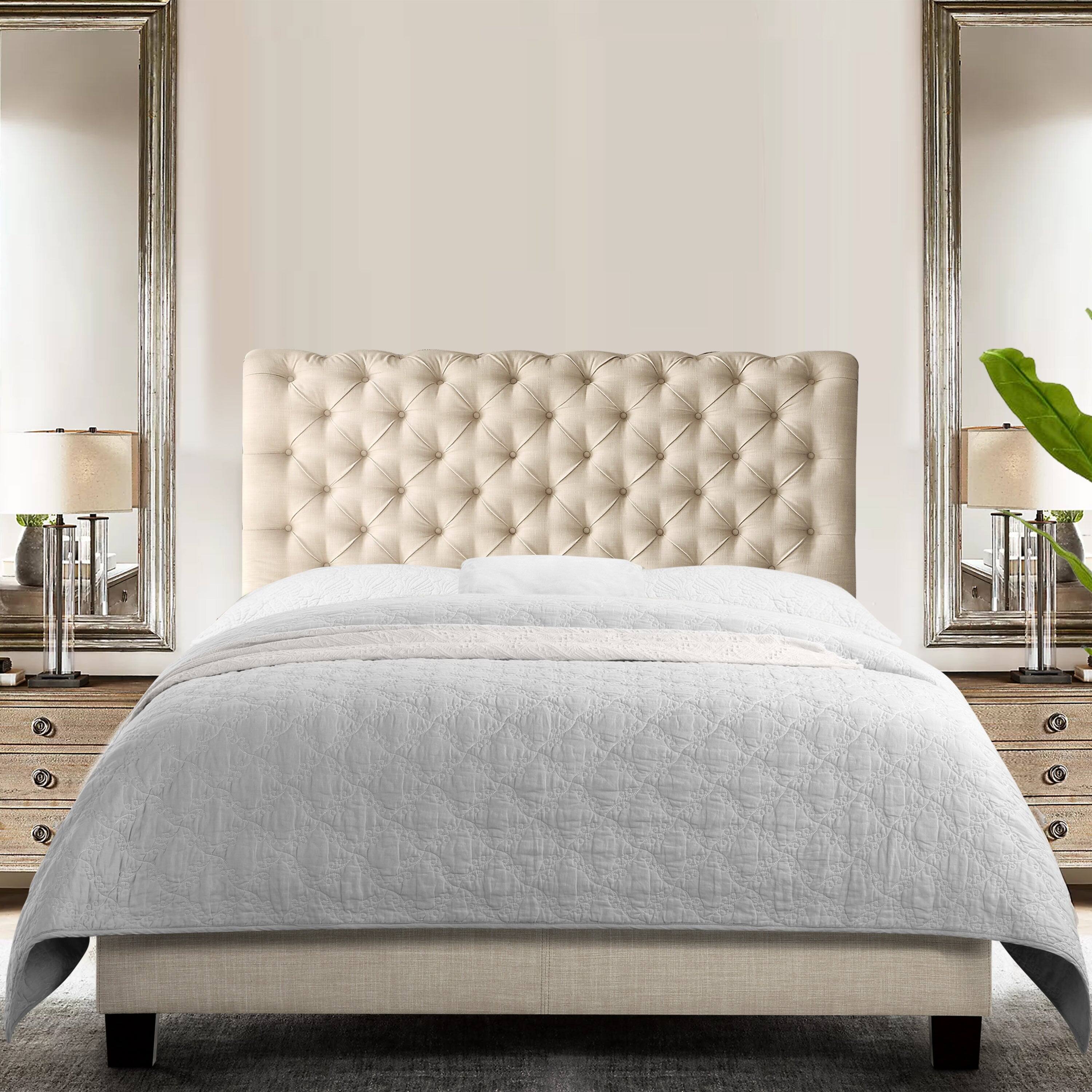 Alt View 1. Boyel Living - 64 in Luxury Upholstered Bed Frame with Solid Wood Frame in White - Off-white.