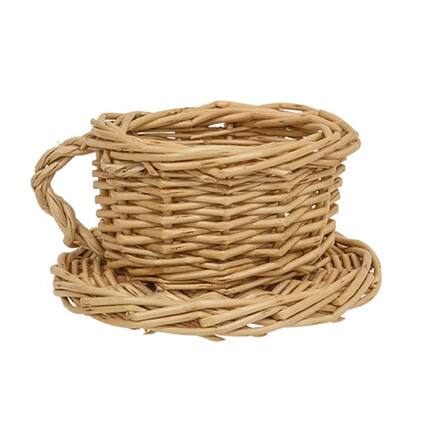 Front. BreeBe - Natural Willow Coffee Cup & Saucer Basket - 4.5" x 2.5" - Natural.