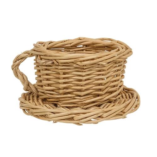 Front. BreeBe - Natural Willow Coffee Cup & Saucer Basket - 4.5" x 2.5" - Natural.
