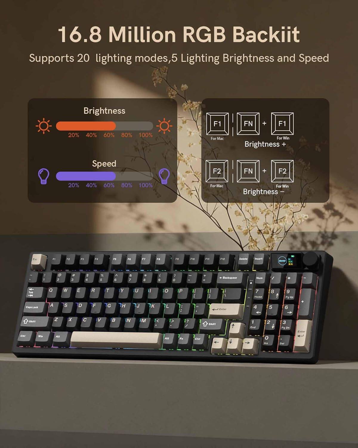 Womier M98 Wireless Mechanical Keyboard w/Screen & Knob, 96