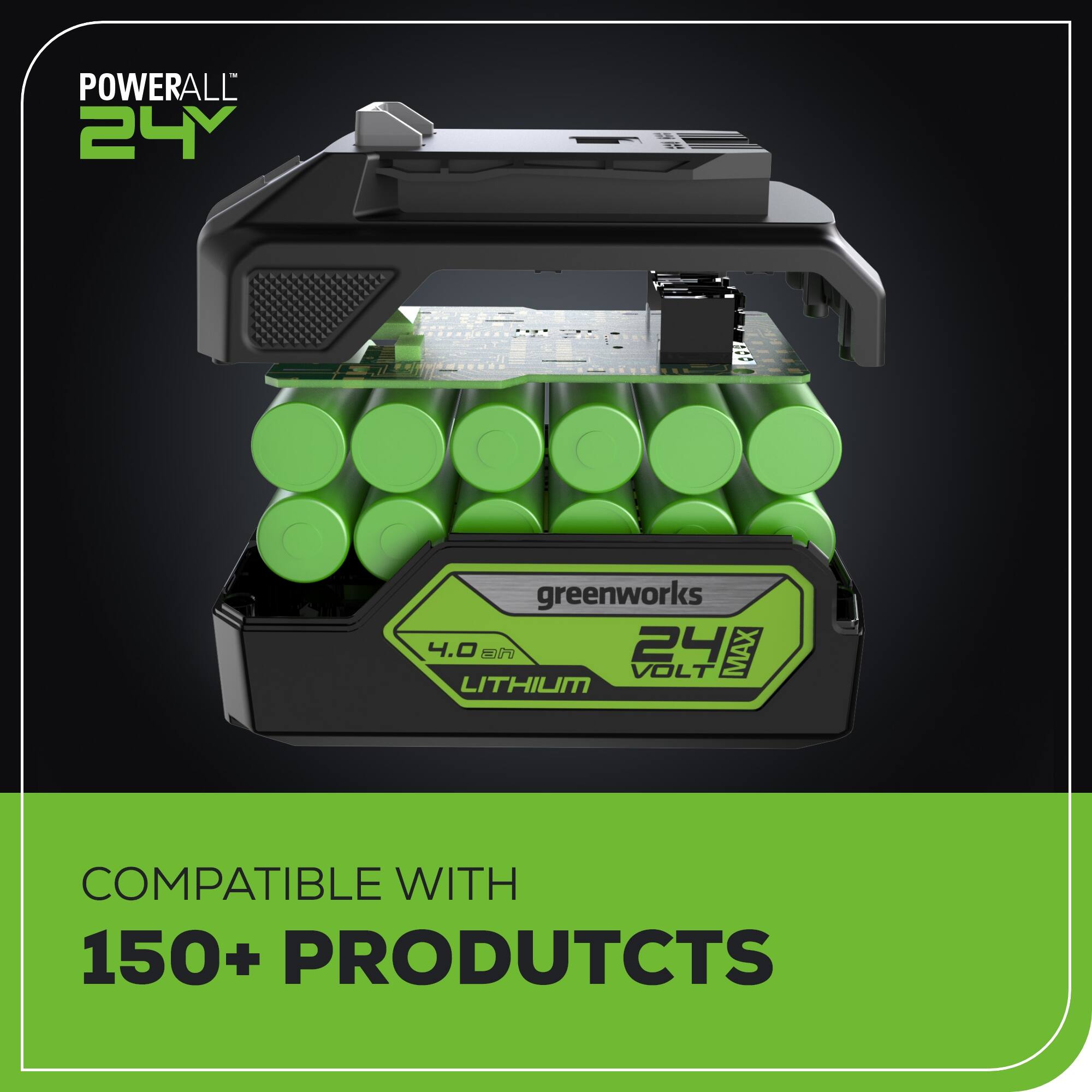 POWERALL P4Y  
greenworks 4.0  
24 MAX VOLT  
LITHIUM  
COMPATIBLE WITH 150+ PRODUCTS