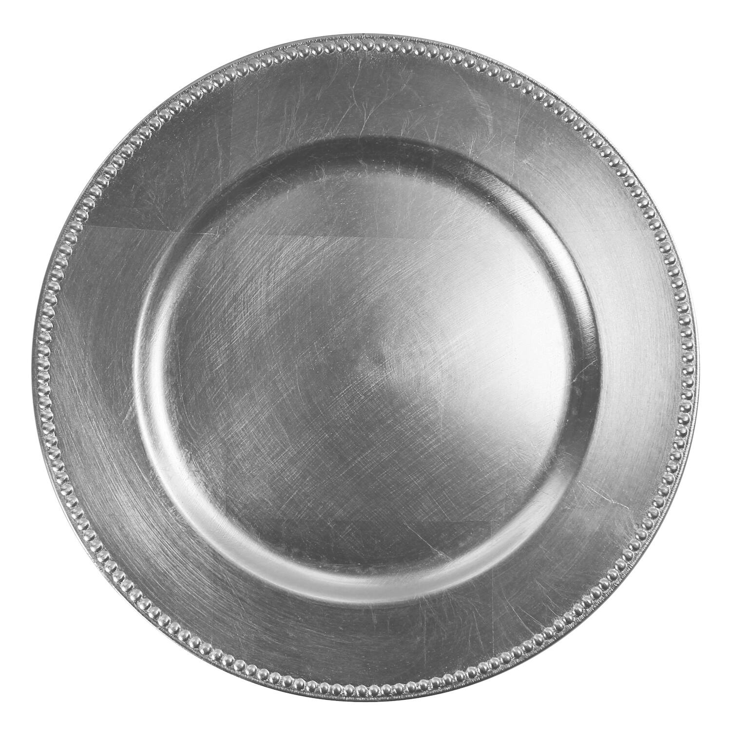 Angle. American Atelier - Silver Round Beaded Charger Plate Set- 12 Pieces - Silver.