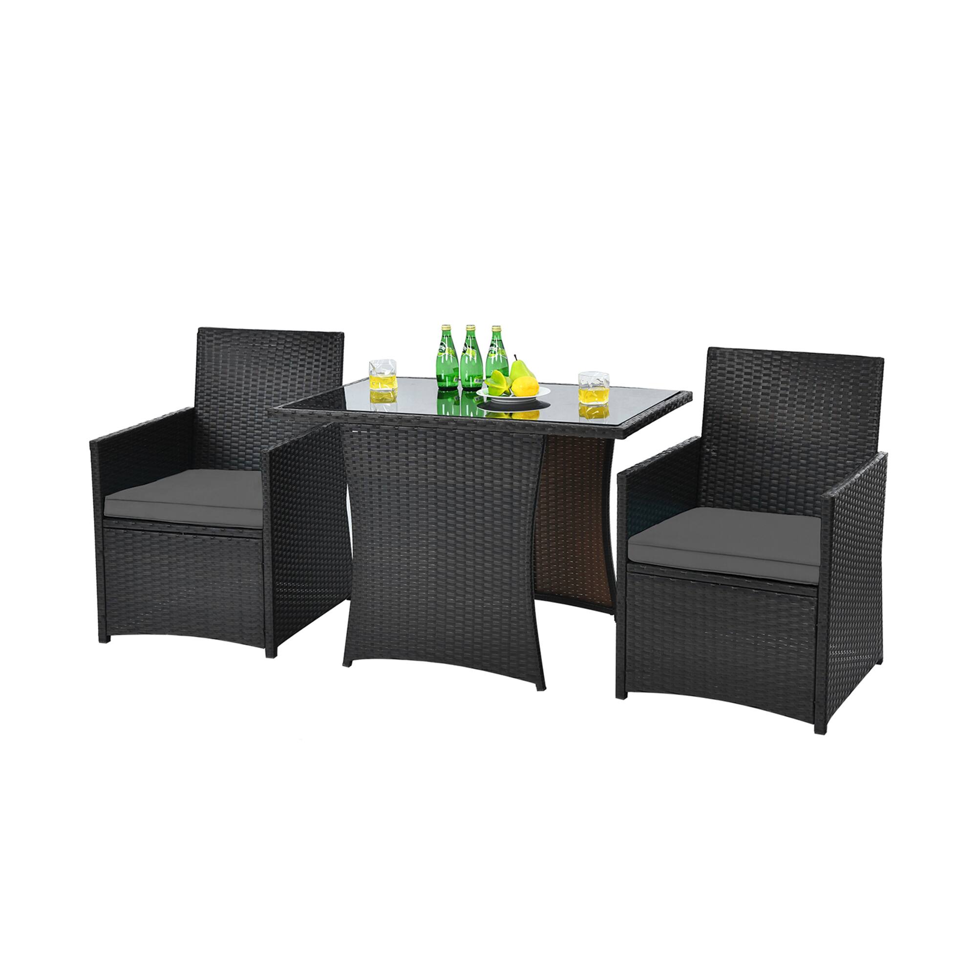 Alt View 9. Gymax - Gymax 3PCS Patio Wicker Bistro Set PE Rattan Dining Table Set w/ Grey Cushions - Grey.
