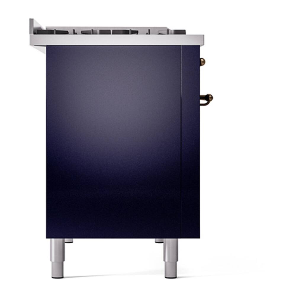 Alt View 10. ILVE - ILVE Nostalgie II Series 48 in. Dual Fuel Range with 8 Sealed Burners + Griddle (Natural Gas, Burnished Trim) - Midnight Blue.