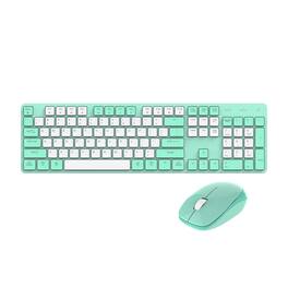 PO3TICJUNKI3 - Quiet Wireless And Mouse Backlit Rechargeable Silent Flat Combo Jiggle Cordless Slim For Windows Pc Compute - Green White