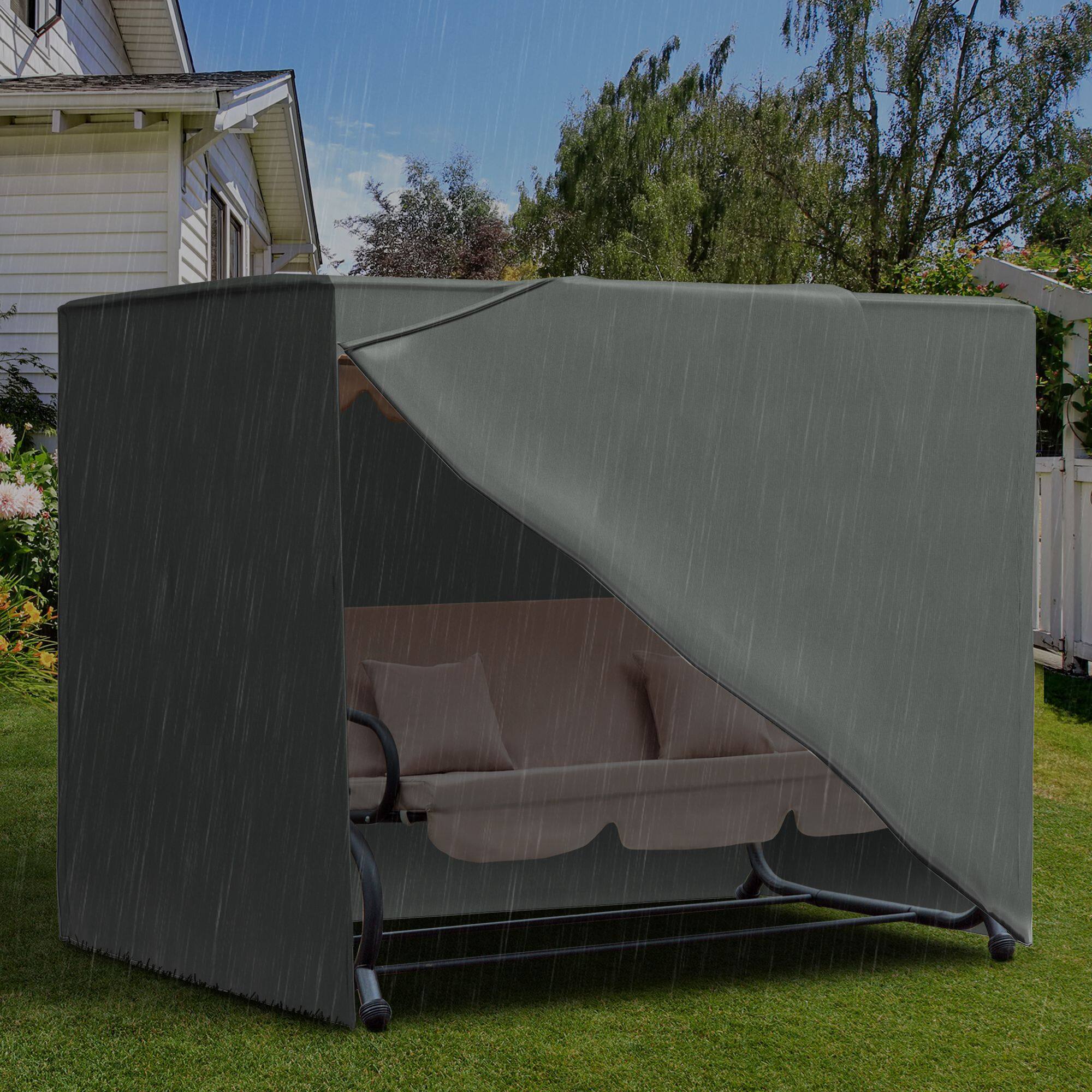 Alt View 1. Outsunny - Patio Hammock Porch Swing Cover with UV, Water, & Dust Fighting Material - Gray.