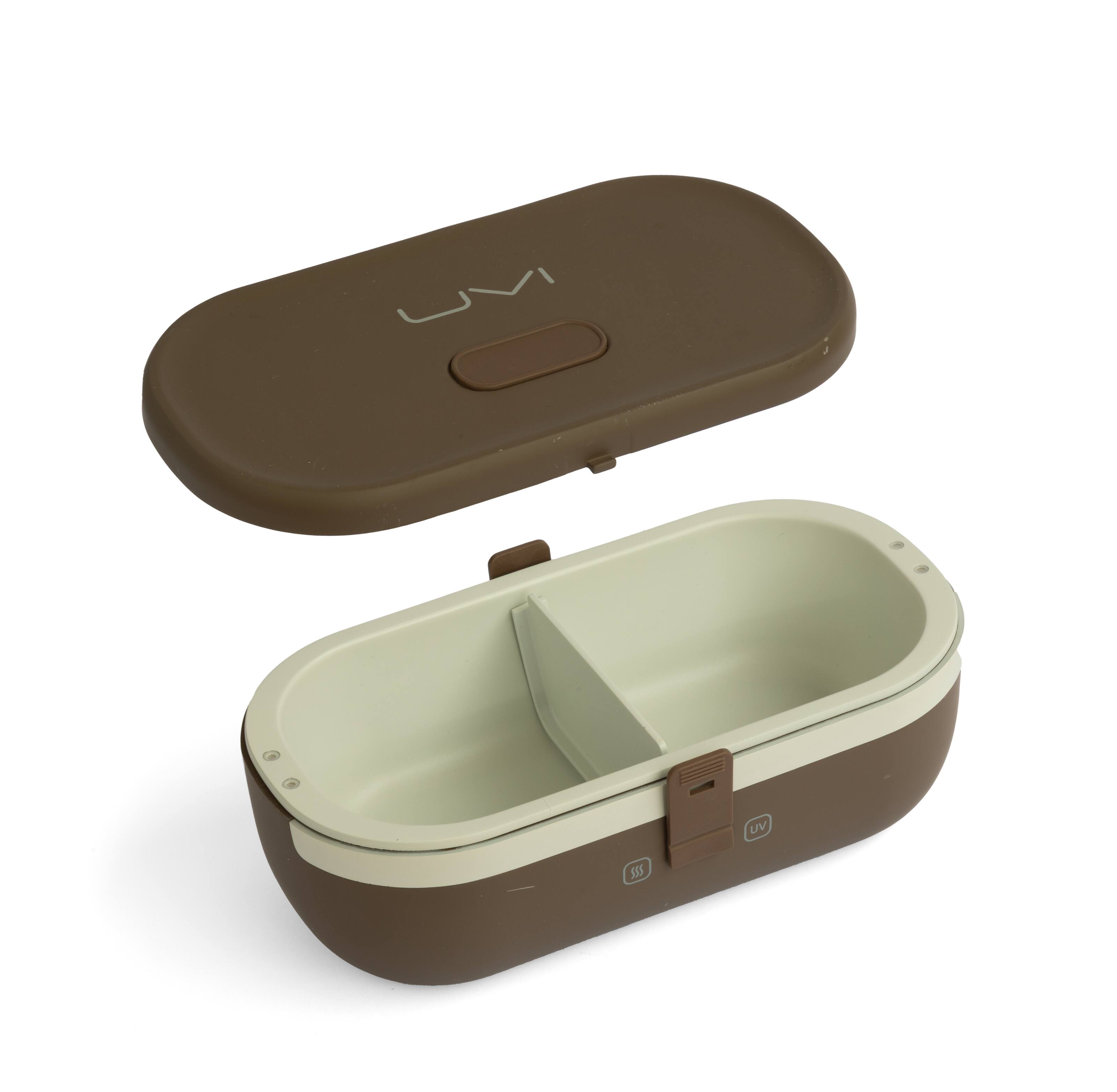 Angle. UVI - UVI Plus Lunchbox – Portable Self-Heating Lunch Box with UV Sanitizer & USB-C Charging - Coffee Bean.