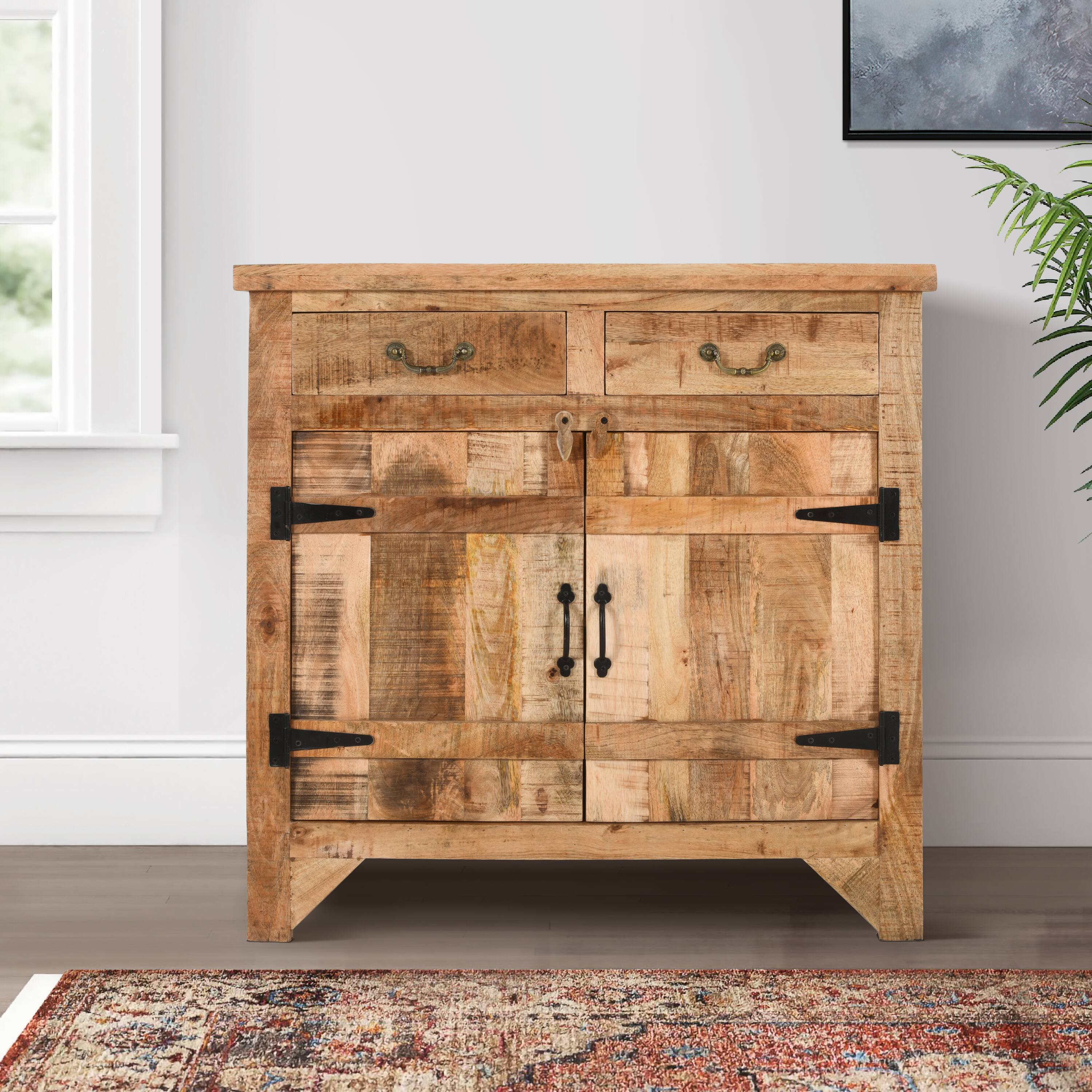 Alt View 9. Manhattan Lane - 39 Inch Artisanal Farmhouse Style 2 Drawer Mango Wood Cabinet Console with 2 Door Storage - Brown.