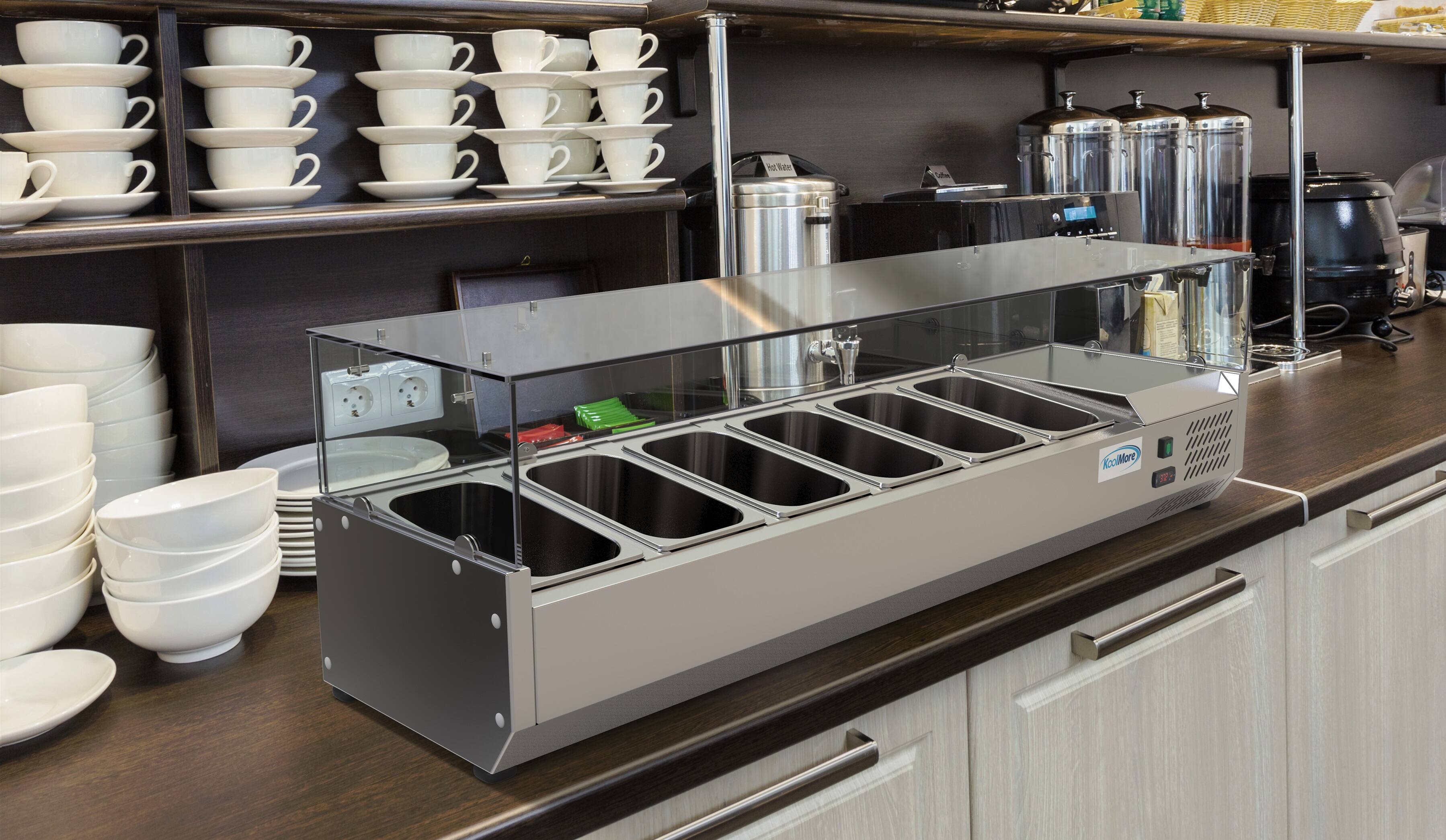 Alt View 4. Koolmore - 59 in. Six Pan Refrigerated Countertop Condiment Prep Station - SCDC-6P-SG - Stainless-Steel.