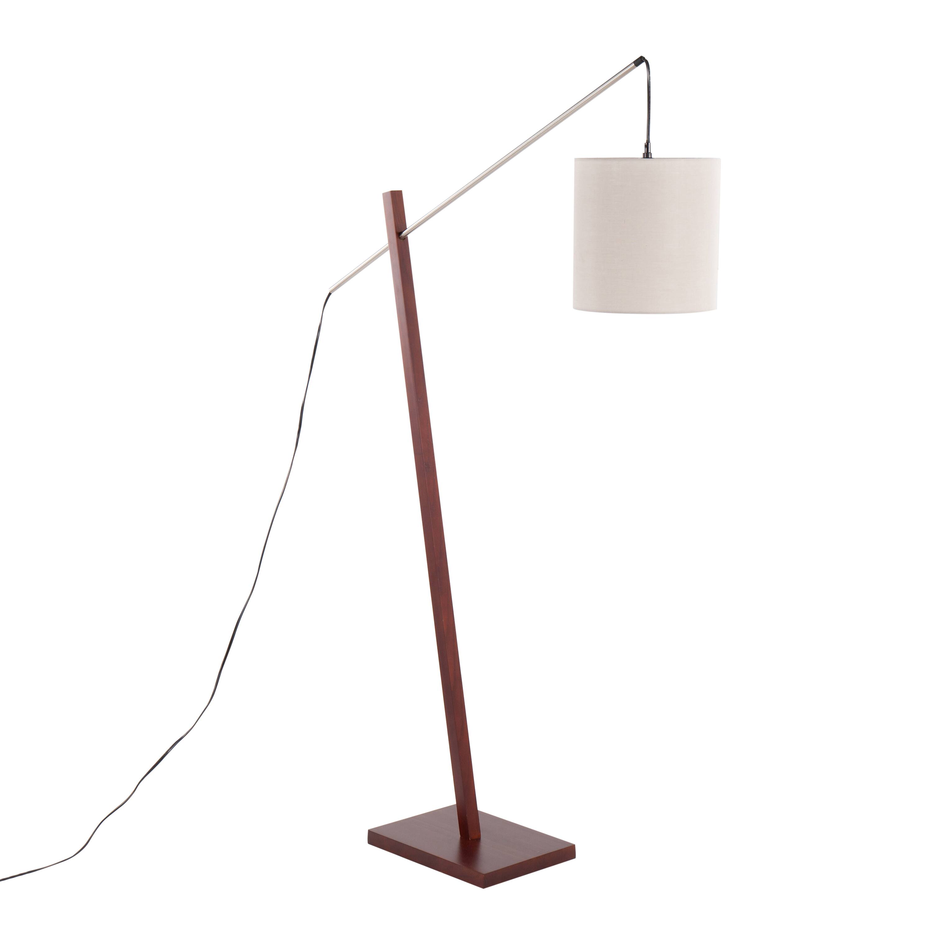 Alt View 2. Loheer - Loheer Floor Lamp Walnut Wood and Satin Nickel with Grey Fabric Shade Modern Standing Light for Living Room Bedroom - Acacia Wood.