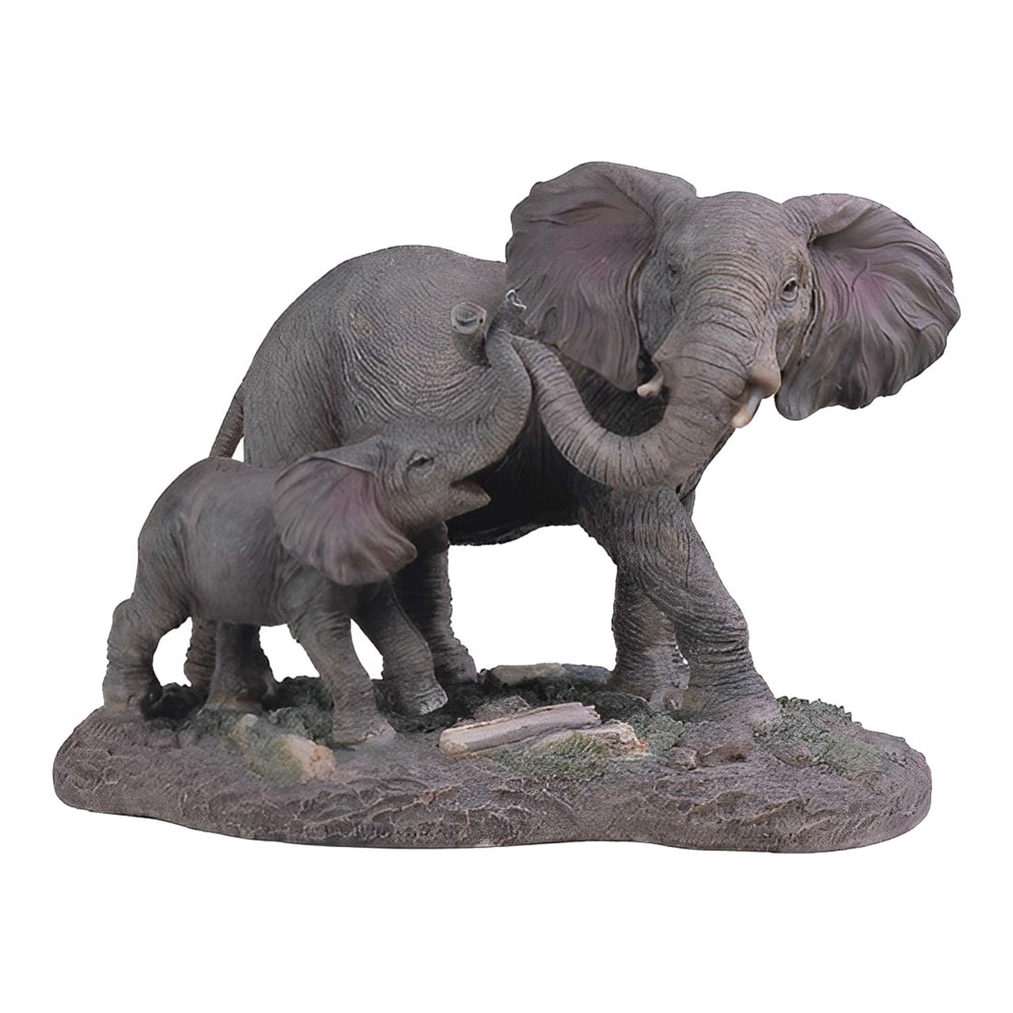 FC Design - 9"H Elephant Mother and Baby with Trunk Up Figurine Statue Office Desk Tabletop Home Decor Gift - Multi-Color