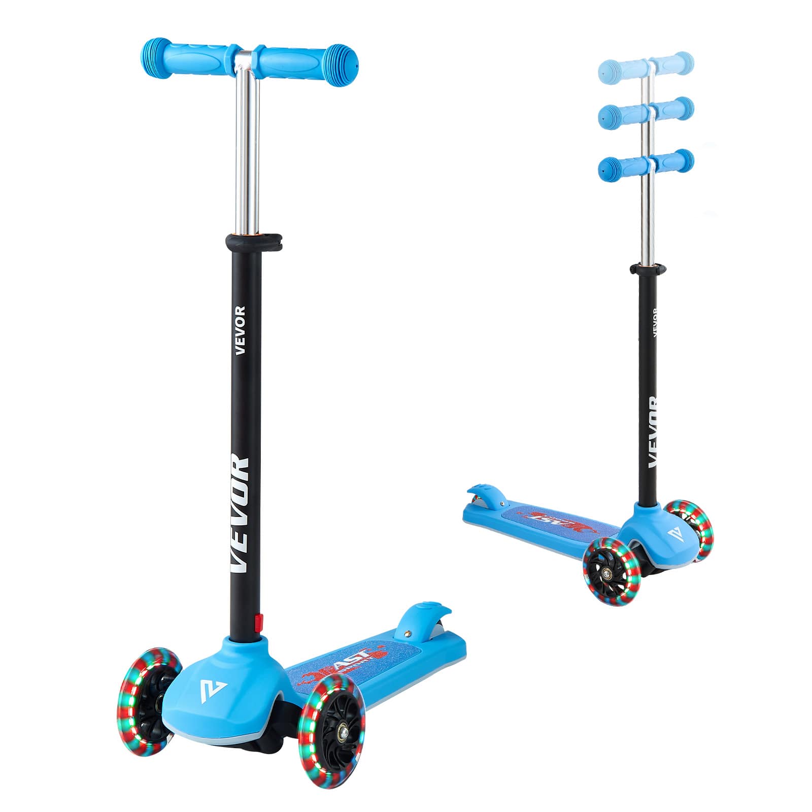 VEVOR - Kick Scooter for Kids Ages 3+, 3-Wheel Toddler Scooter with Light-Up Wheels, Adjustable Height Handlebar - Blue