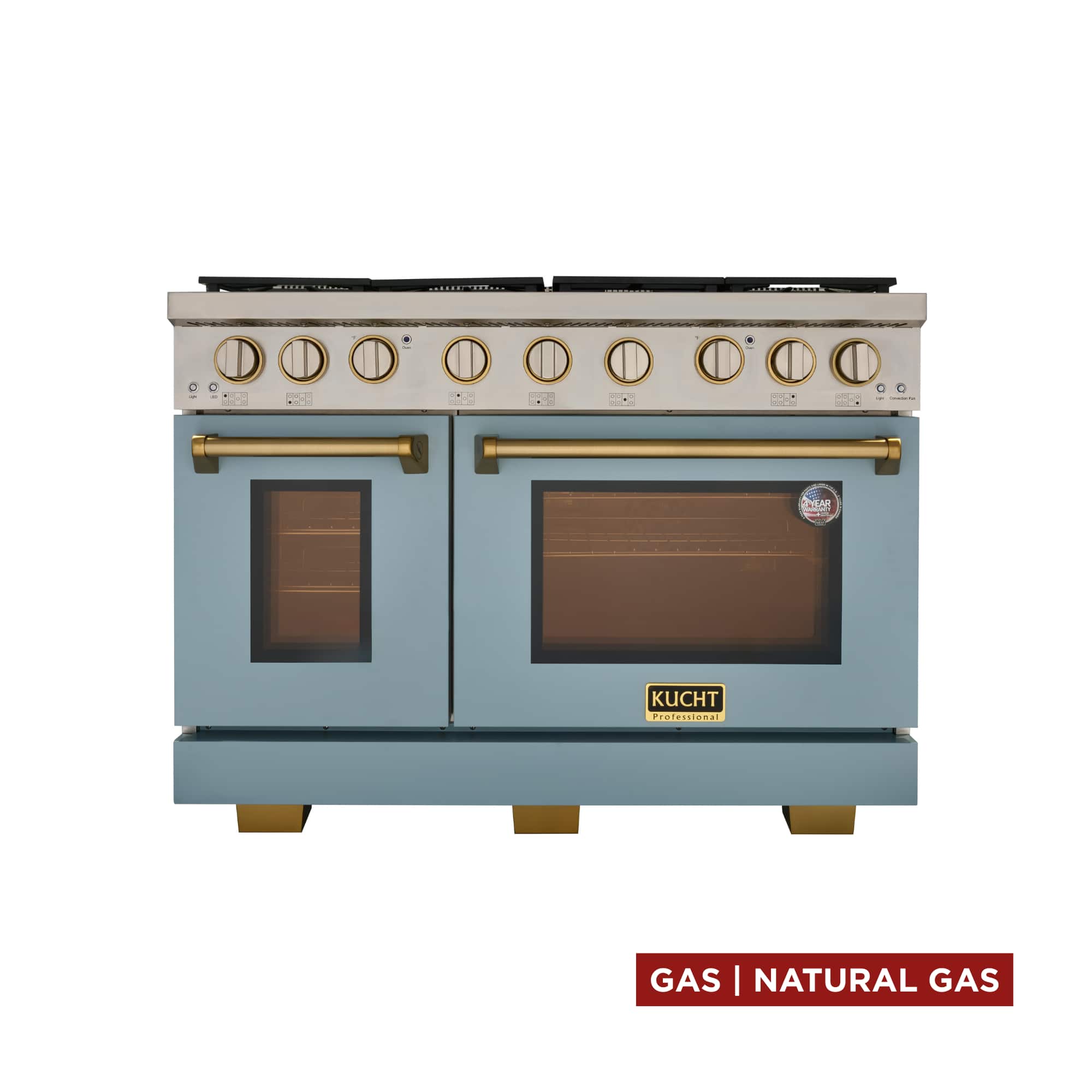 Kucht - 48 in. 6.7 cu. ft. Natural Gas Range Two Ovens - One Convection - in Light Blue with gold handle and True Simmer Burners - Light Blue price history on PriceWatchPro