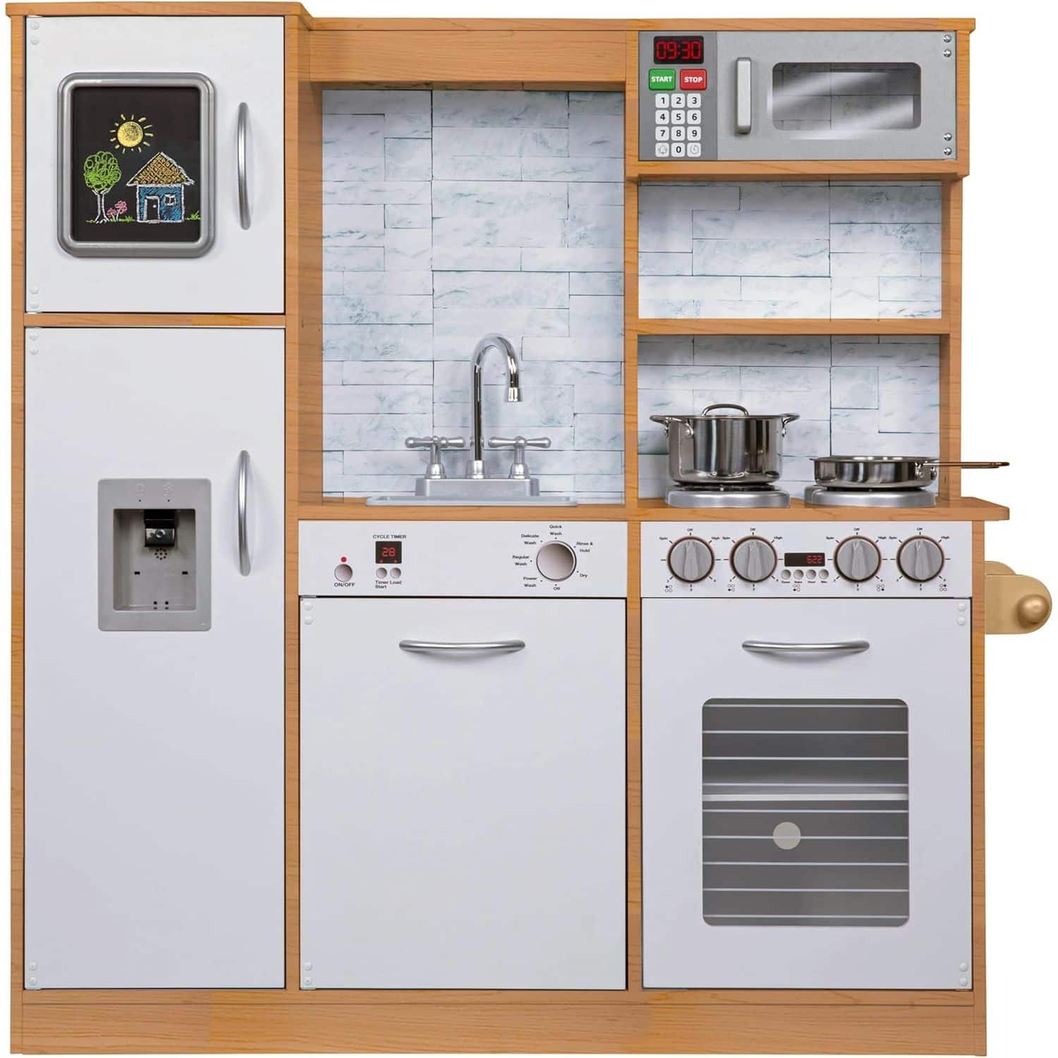 Lil' Jumbl - Kids Kitchen Set, Wooden Pretend Play Kitchen with Sounds & Accessories - Natural