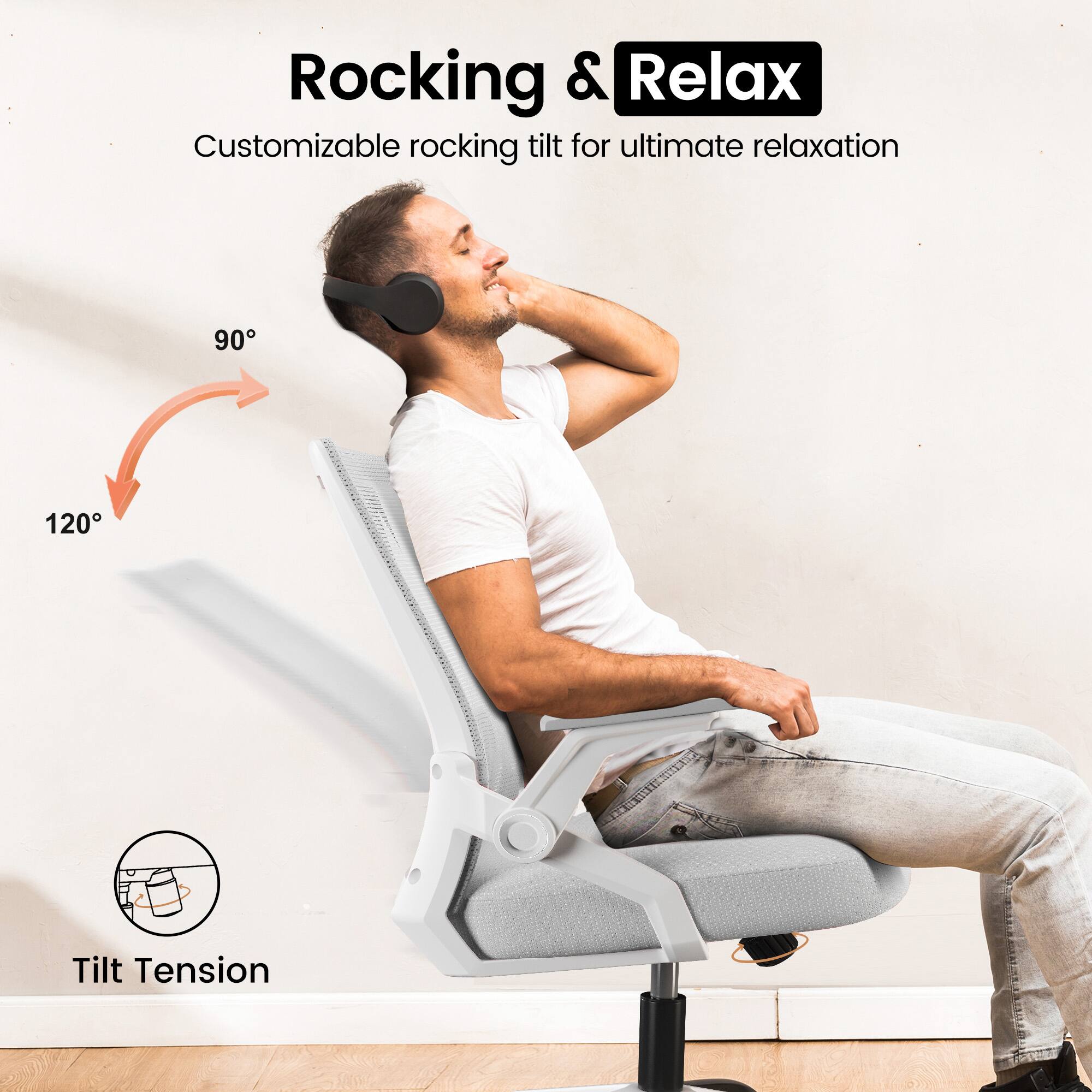 Rocking & Relax  
Customizable rocking tilt for ultimate relaxation  
90° 120° Tilt Tension