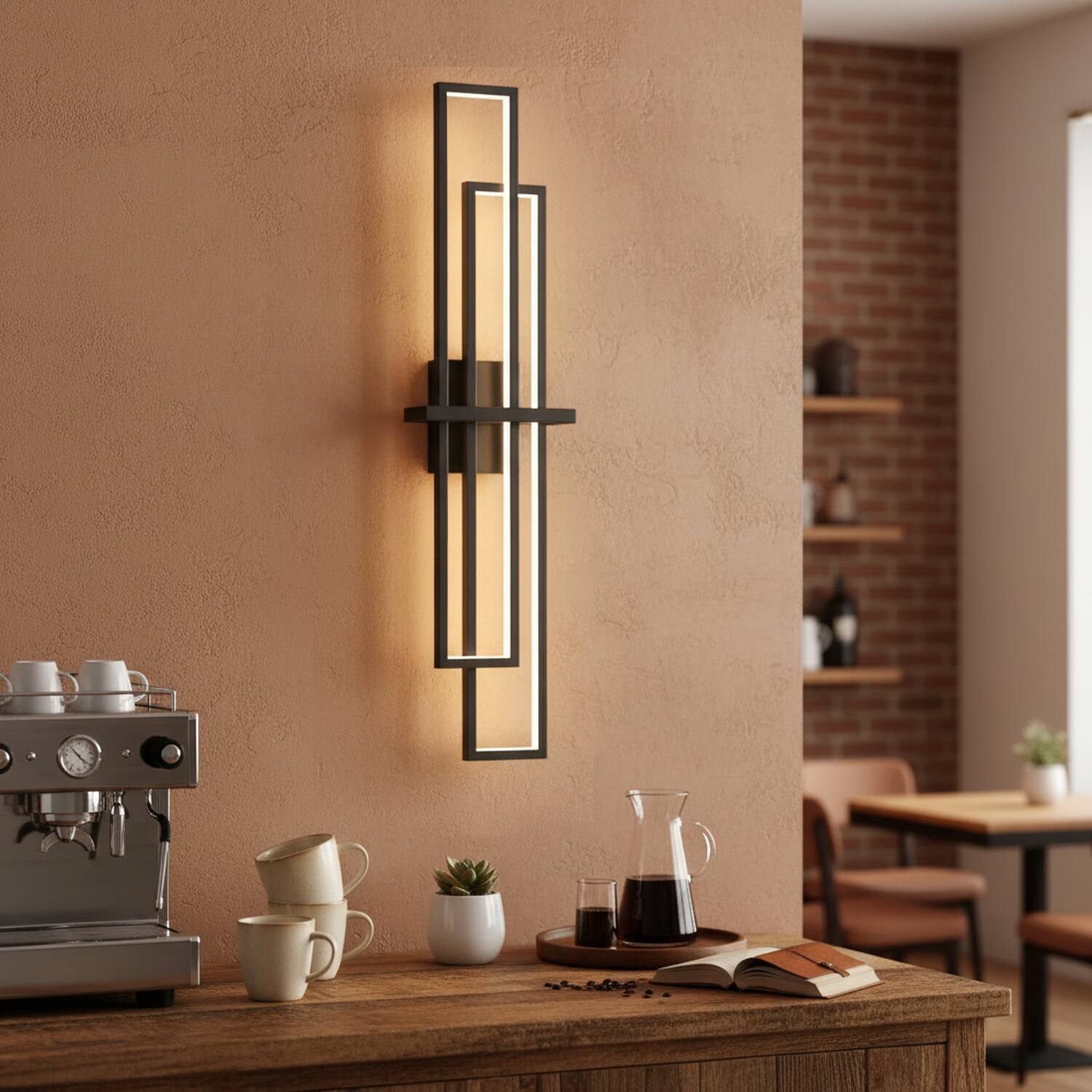 Angle. Umeiluce - 32 Inch LED Flush-Mounted Wall Sconces Light Warm Light Switch Dimmable Hardwired - Matte Black.