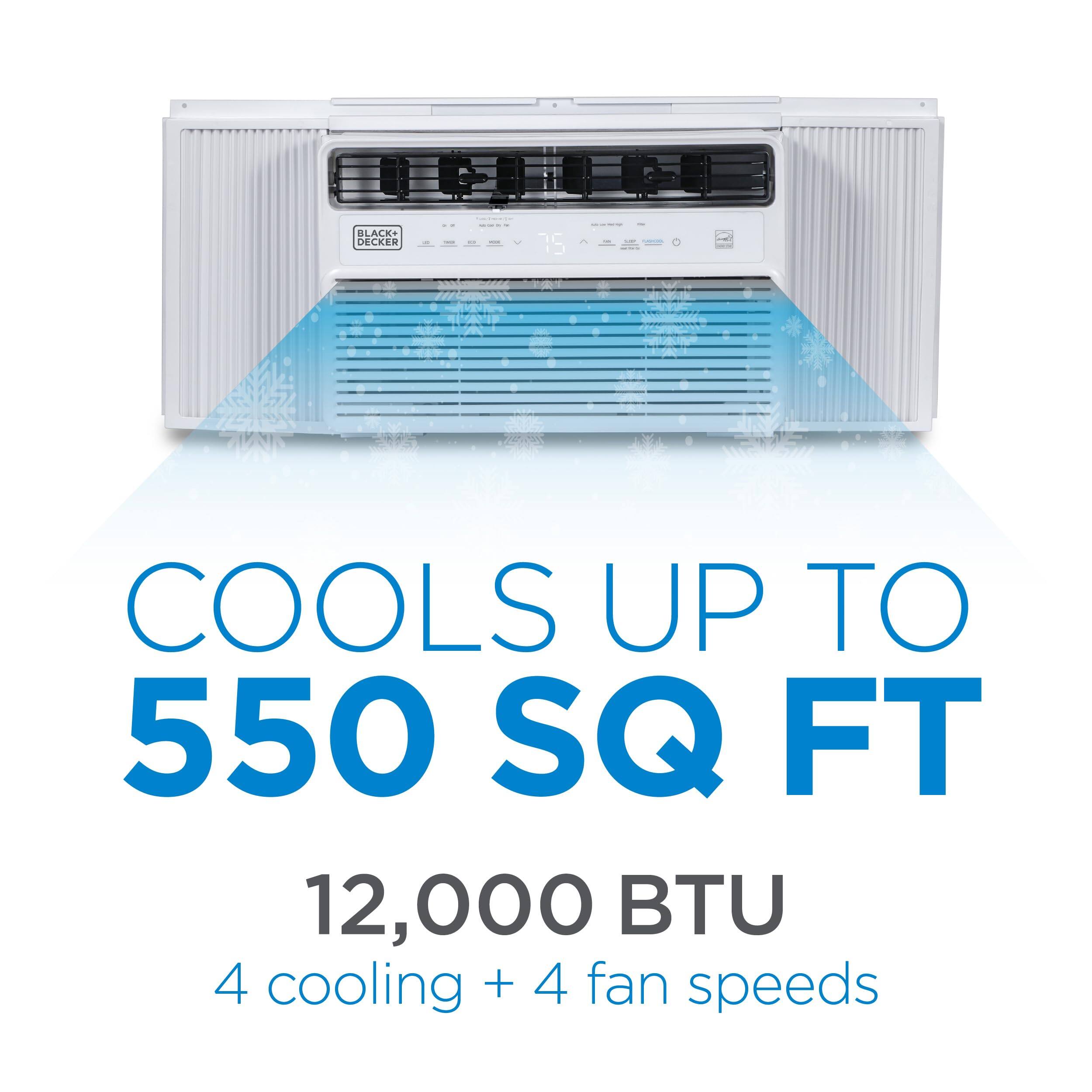 THE BLACK+DECKER 75 - COOLS UP TO 550 SQ FT 12,000 BTU 4 cooling + 4 fan speeds