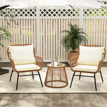 Front. U-HOMY - JFPL-039BG 3 Rattan Set - Beige.