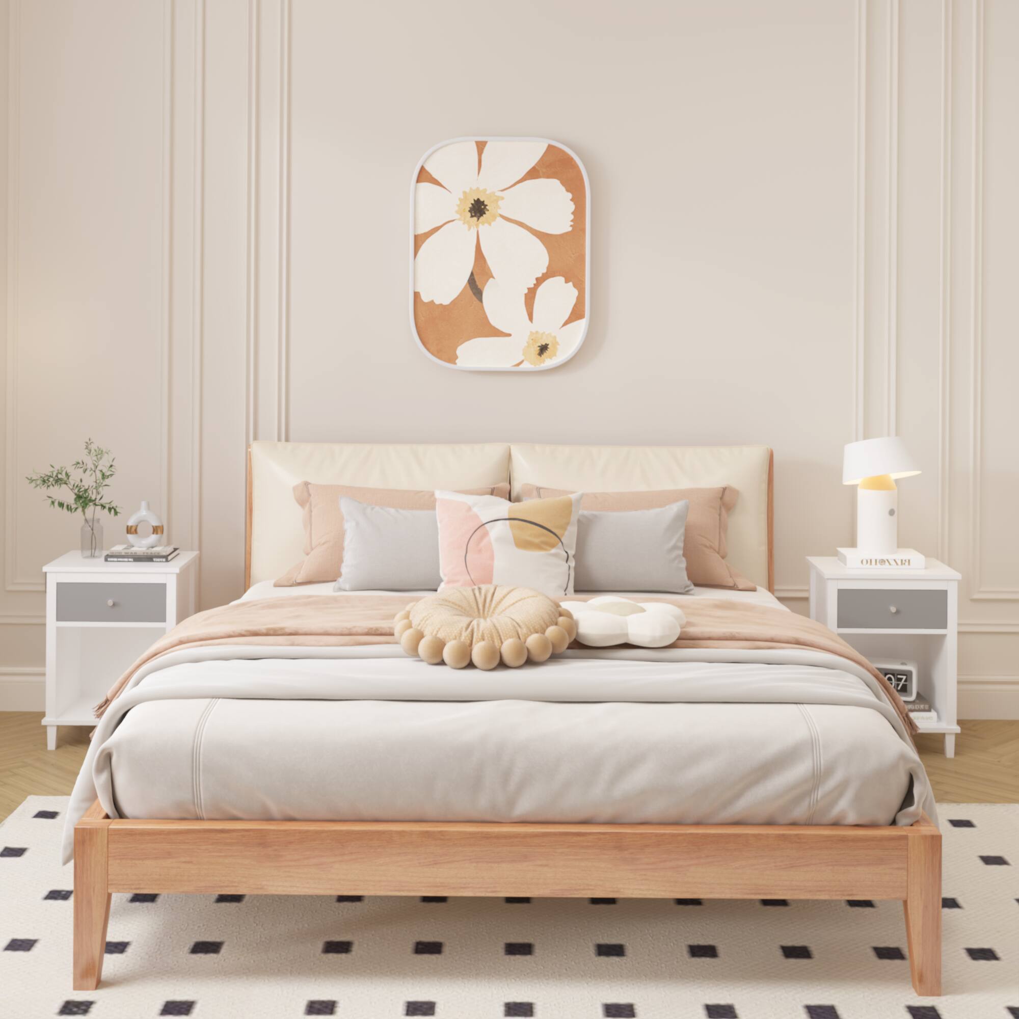 Back. Z-Edge - Modern Nightstand with Drawers and Shelf, Small Bedside Table for Living Room, Bedroom - Gray.