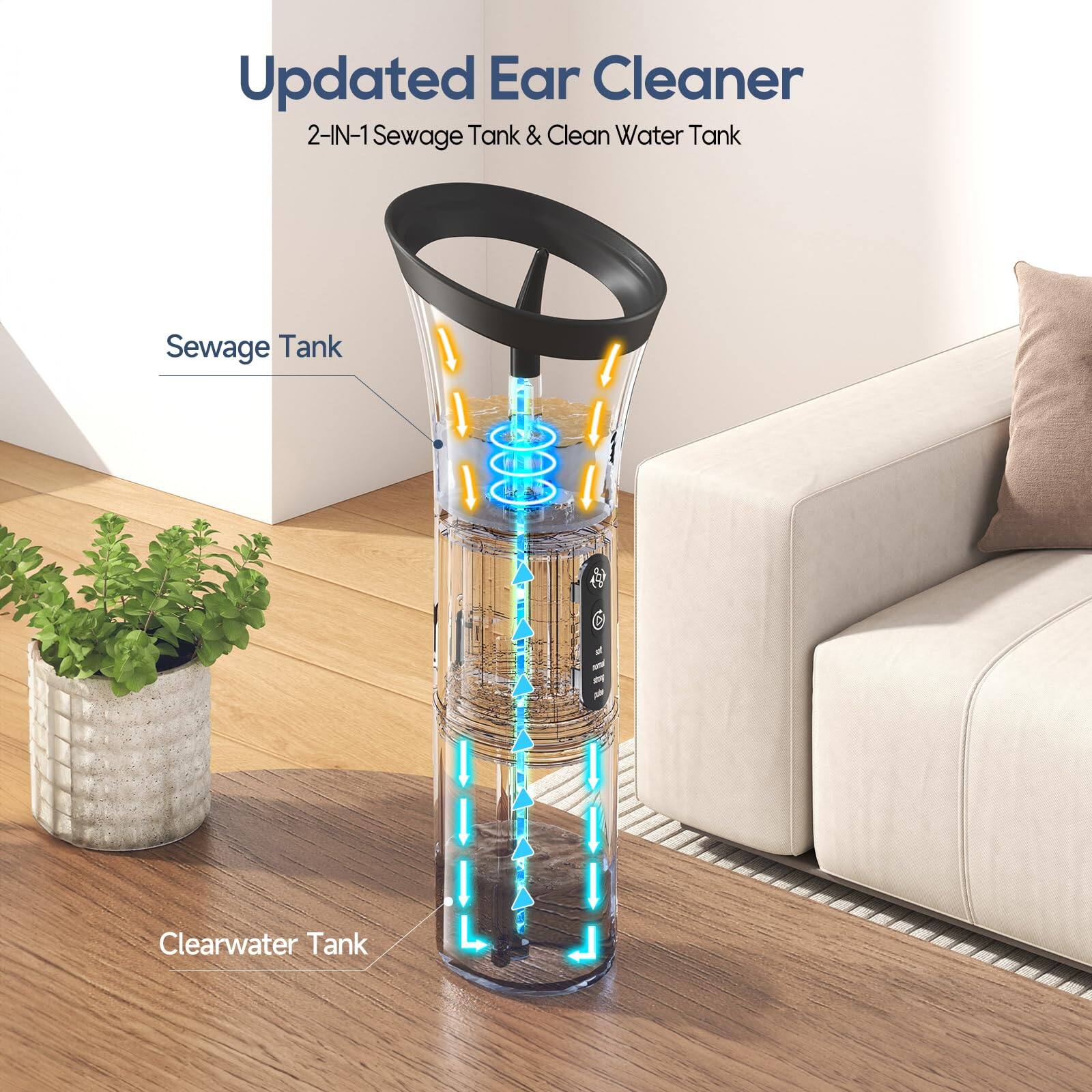 Updated Ear Cleaner  
2-IN-1 Sewage Tank & Clean Water Tank  

Sewage Tank  
Clearwater Tank