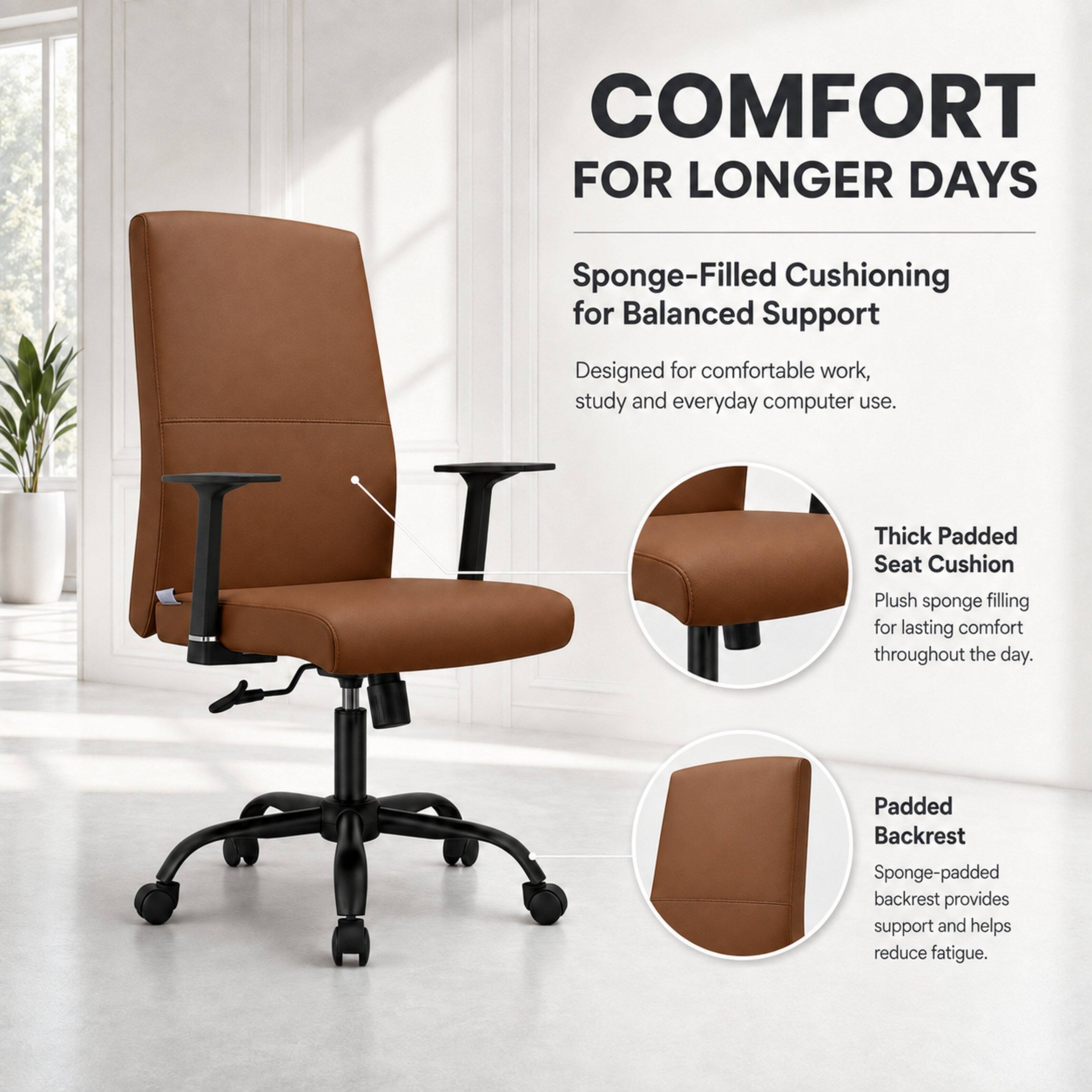 COMFORT FOR LONGER DAYS

Sponge-Filled Cushioning for Balanced Support

Designed for comfortable work, study and everyday computer use.

Thick Padded Seat Cushion
Plush sponge filling for lasting comfort throughout the day.

Padded Backrest
Sponge-padded backrest provides support and helps reduce fatigue.