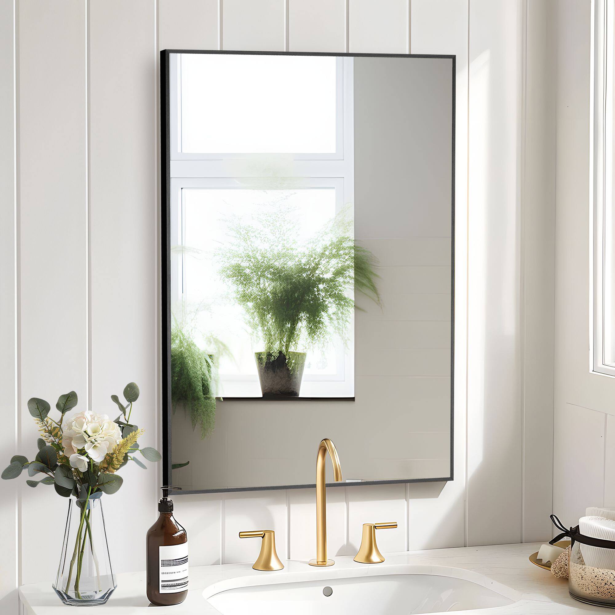 Alt View 1. PexFix - Modern Metal Frame Bathroom Mirror, 24x36 in. Rectangle, Wall-Mounted for Vanity & Powder Room - Black.