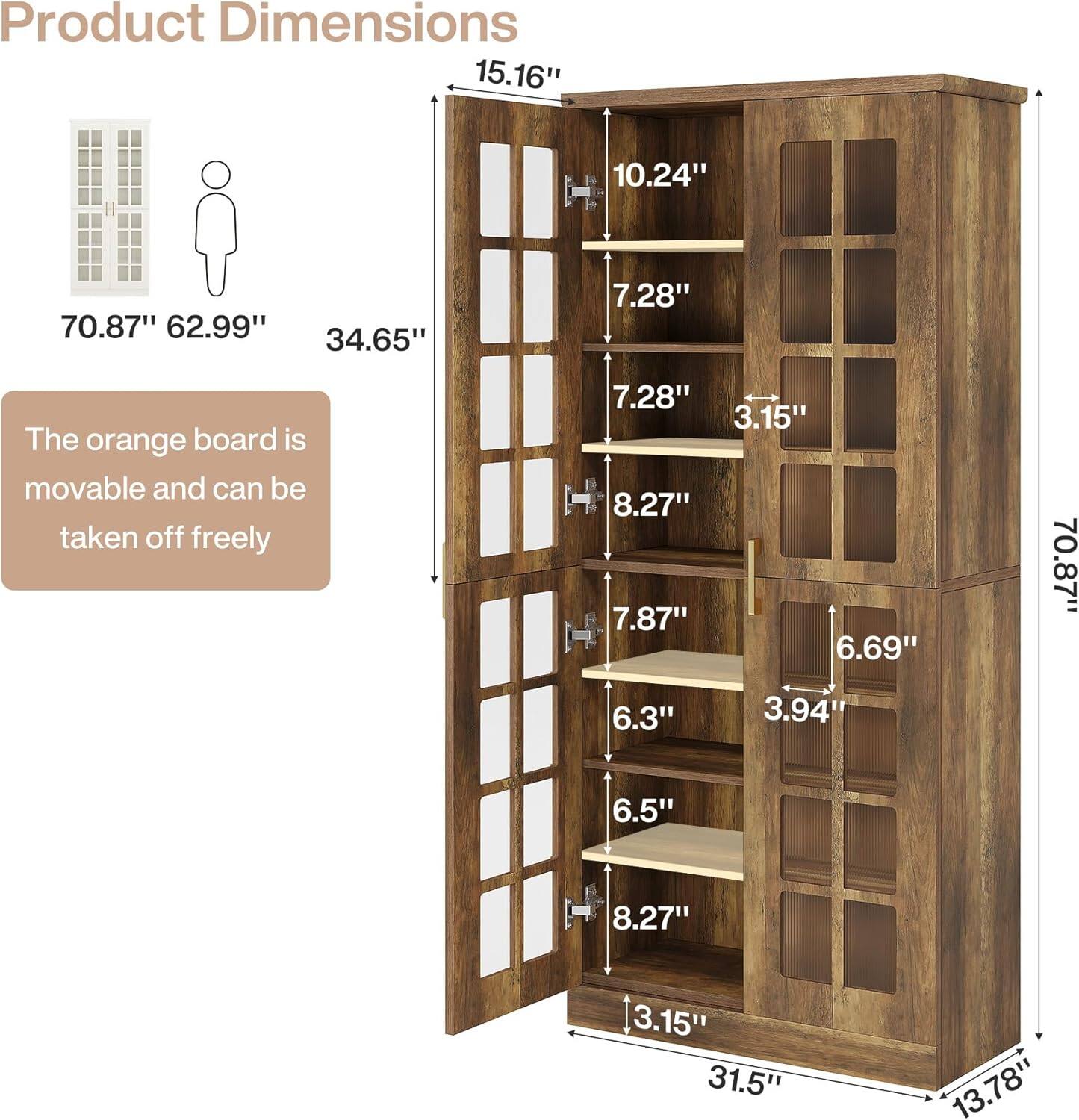 Product Dimensions

15.16"  
10.24"  
70.87"  
62.99"  
34.65"  
7.28"  
7.28"  
3.15"  
8.27"  
7.87"  
6.69"  
6.3"  
3.94"  
70.87"  
6.5"  
8.27"  
3.15"  
31.5"  
13.78"  

The orange board is movable and can be taken off freely