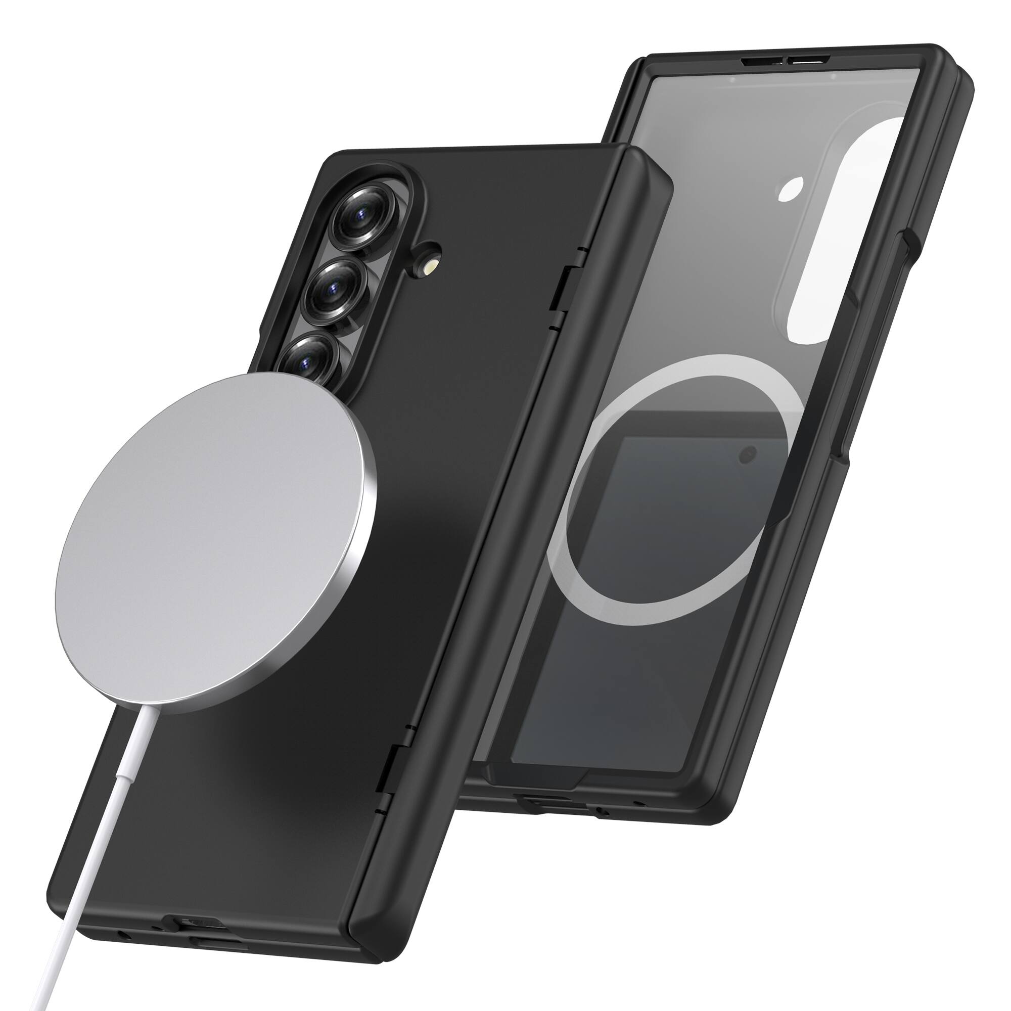 Angle. Dteck - Magnetic for Samsung Galaxy Z Fold8 Ultra Case with Screen Protector,Compatible with MagSafe,Full Body Hinge Protection - Black.