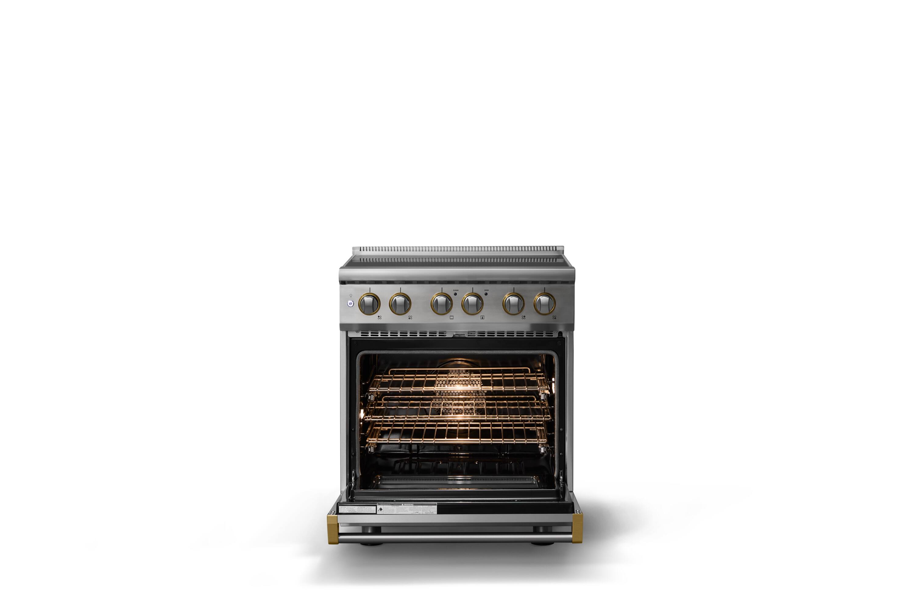 Alt View 2. Viking - 30"W. 4.7 Cu.Ft. Pro5S 4 Element Freestanding Electric Induction Convection Range - Stainless Steel/Brushed Brass - Stainless Steel.