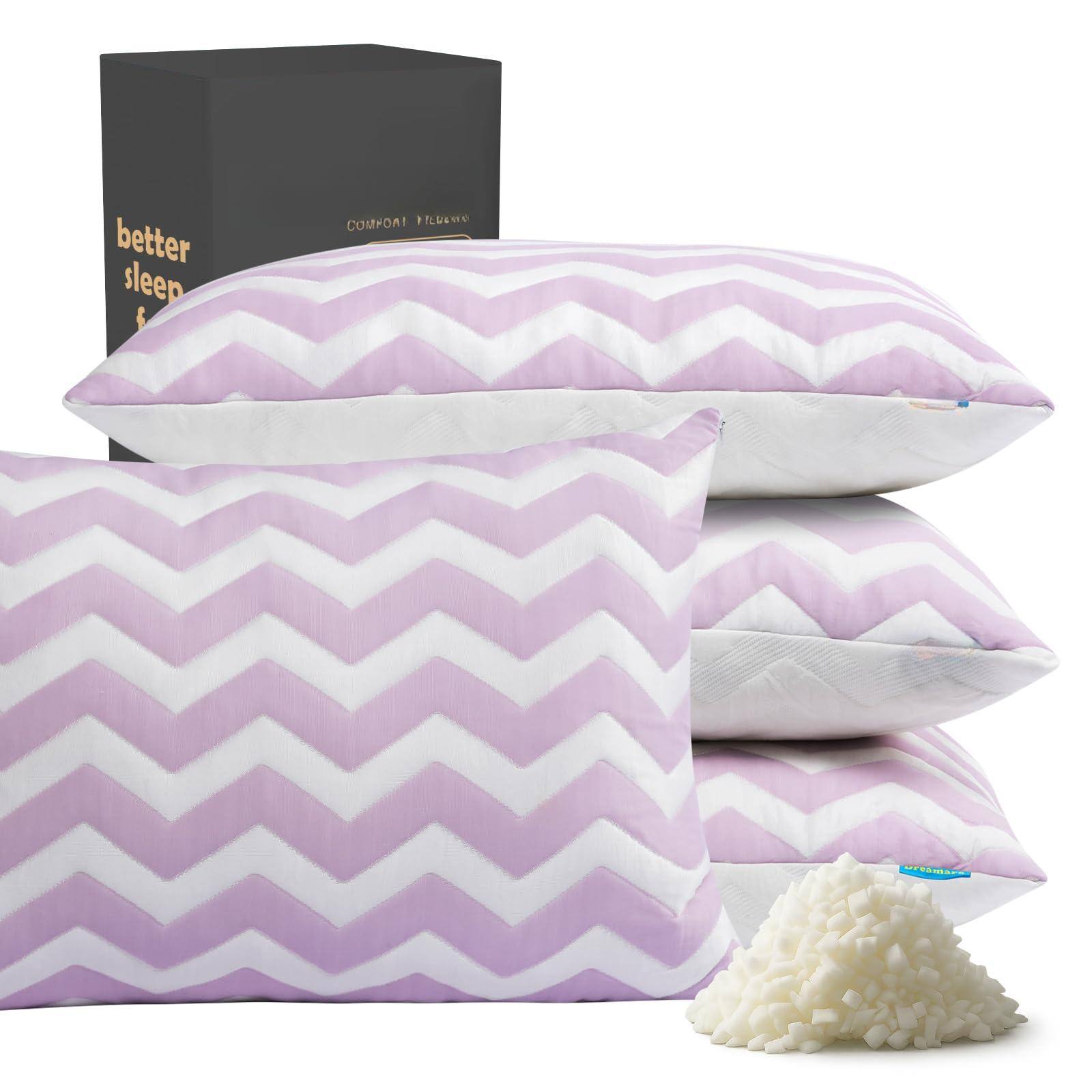 Hirose Alice - Bed Pillows King Size - Adjustable Loft Shredded Memory Foam For Side & Sleepers Supportive Breathable Hot - Mauve Queen (U.S. Standard) 4