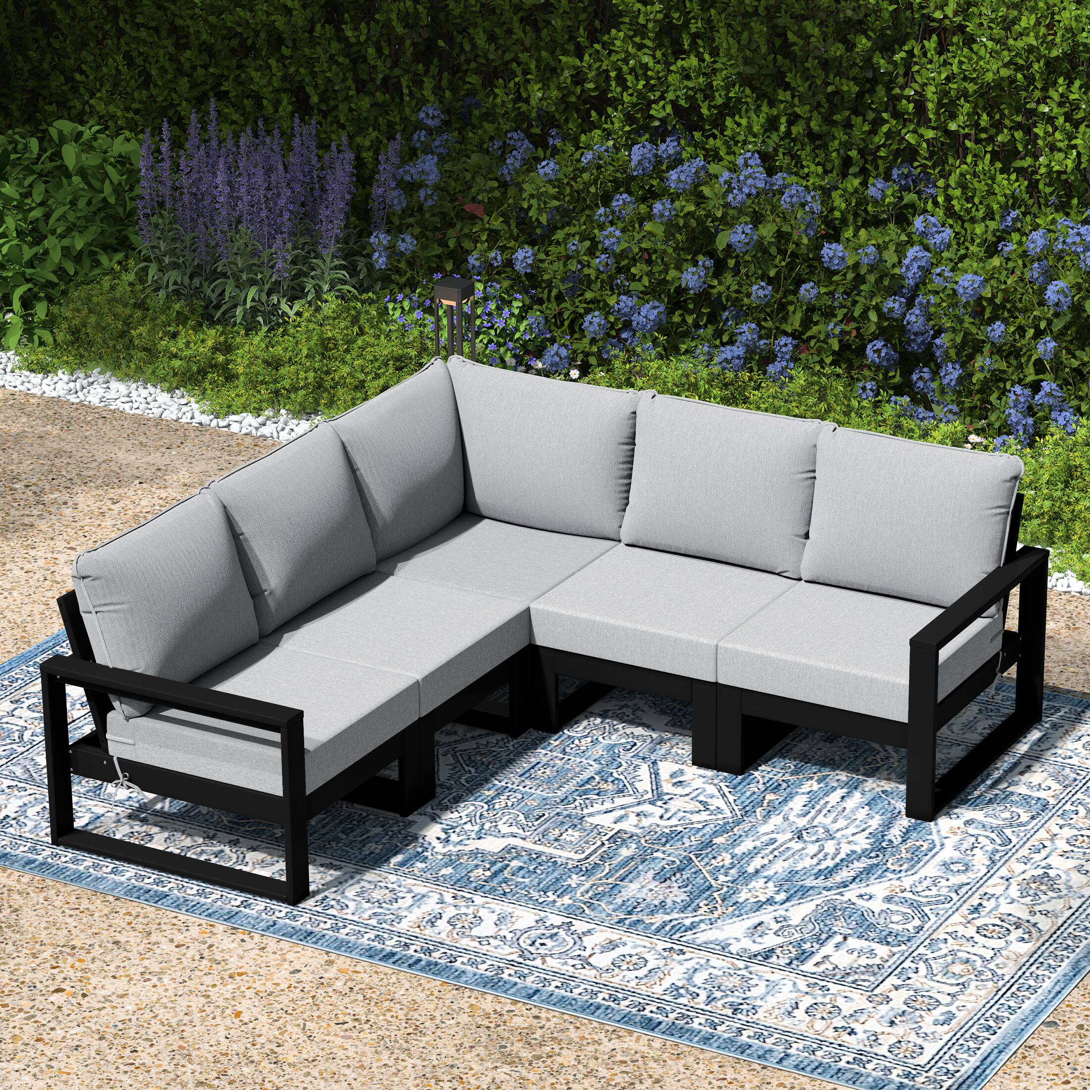 Angle. WestinTrends - WestinTrends Montara 5-Piece Outdoor Patio Corner Sectional Sofa Conversation Set - Light Gray.