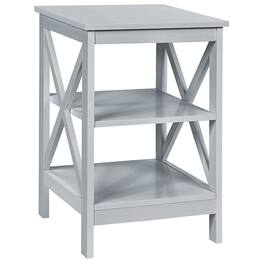 Gymax - 3-Tier Nightstand End Table X Design Storage Display Shelf Living Room Grey - Gray