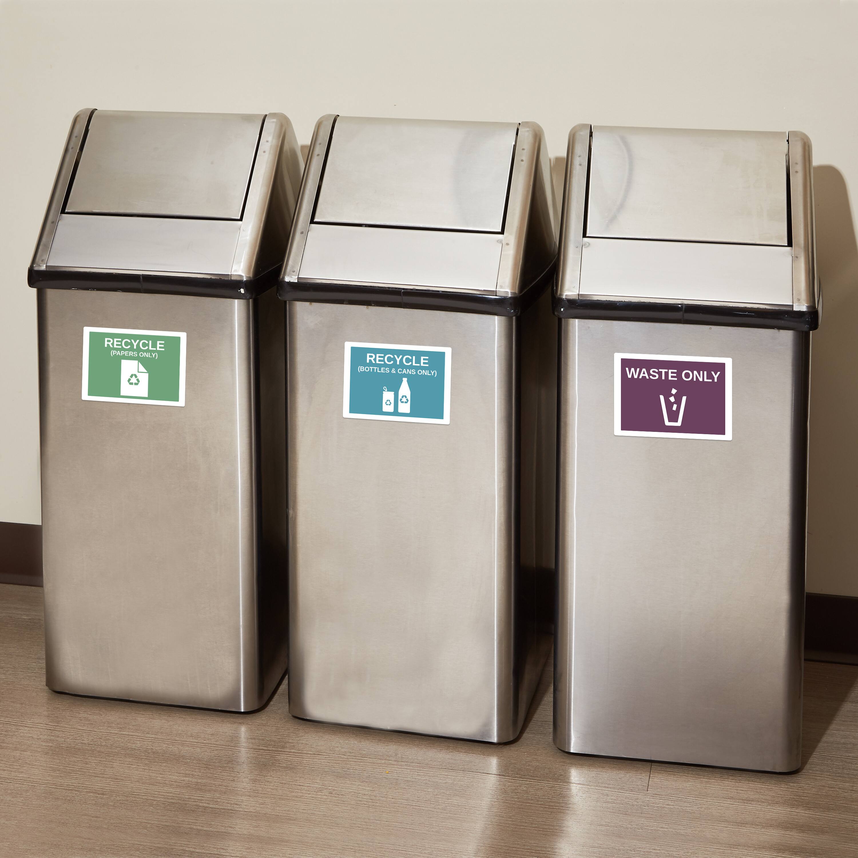 RECYCLE (PAPERS ONLY)  
RECYCLE (BOTTLES & CANS ONLY)  
WASTE ONLY