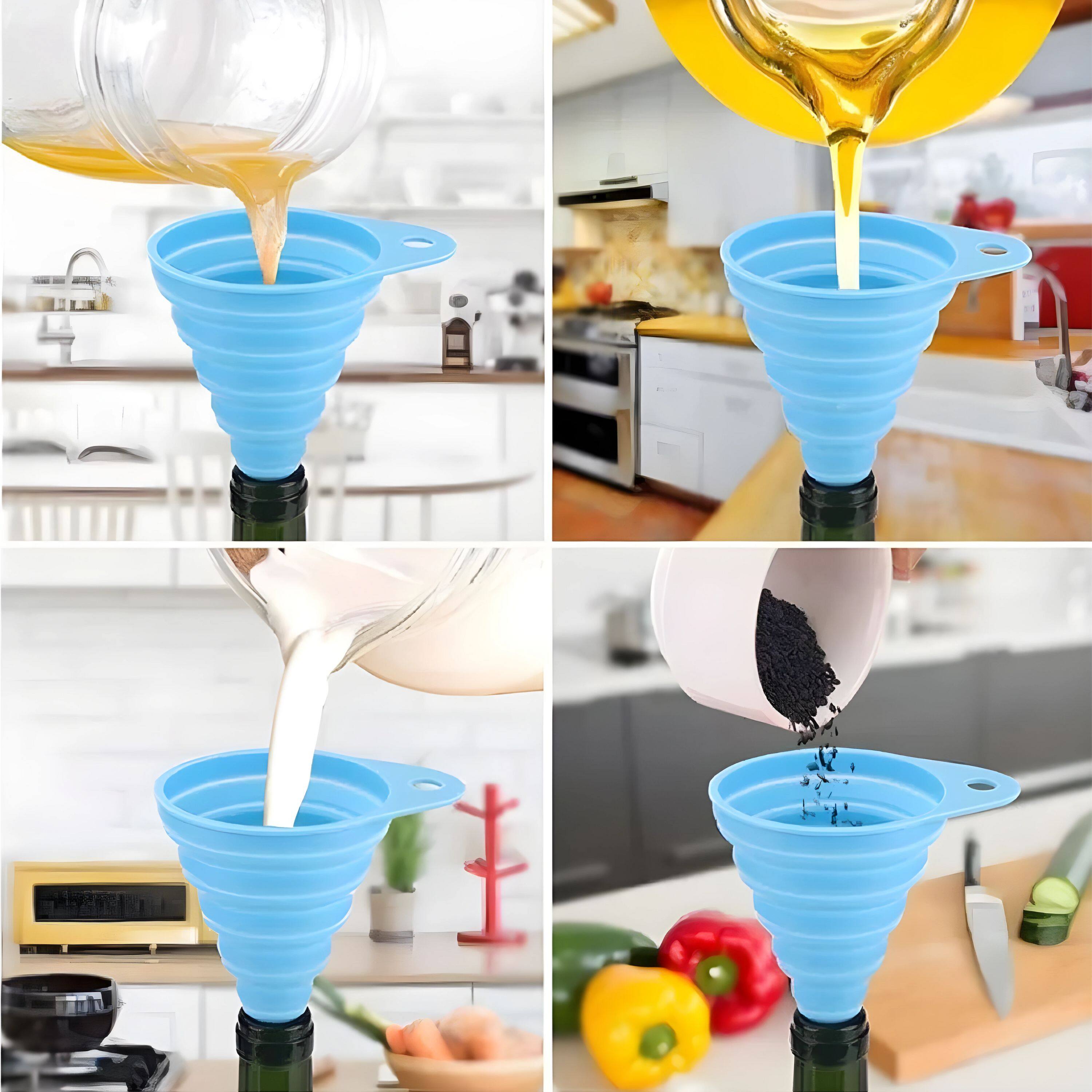 Back. Kitcheniva - Kitchen Foldable Silicone Funnel Set 6 Pcs - Multicolor.