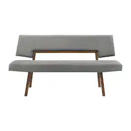 Armen Living - Channell Wood Dining Bench in Walnut Finish with Charcoal Fabric - Gray