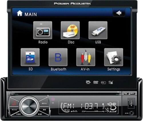 Front. Power Acoustik - 7" - CD/DVD - Bluetooth-Ready - In-Dash Deck with Detachable Faceplate - Black.