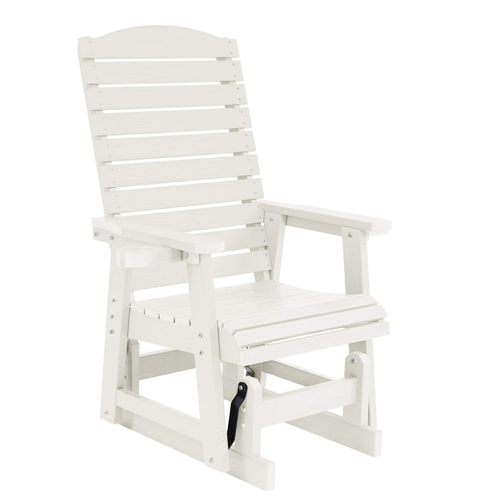 Fortune Candy - Poly Lumber Patio Glider w/Cup Holders, High Backrest and Deep Contoured Seat, Heavy Duty 700lb, for Outdoor Porch - White