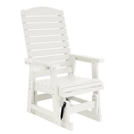 Fortune Candy - Poly Lumber Patio Glider w/Cup Holders, High Backrest and Deep Contoured Seat, Heavy Duty 700lb, for Outdoor Porch - White